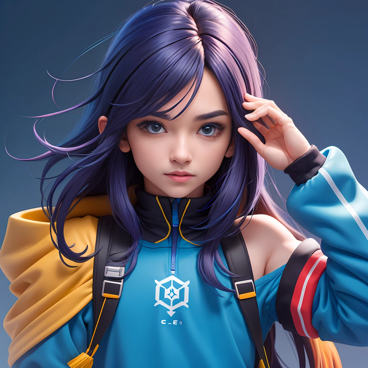 (extremamente detalhado CG unificado 8k wallpaper), estilo de brinquedo da caixa cega, um menino bonito com cabelo castanho, medium long shoulder-length hair, moletom preto com capuz, fundo limpo azul claro, parte superior do corpo, Close-up do avatar,