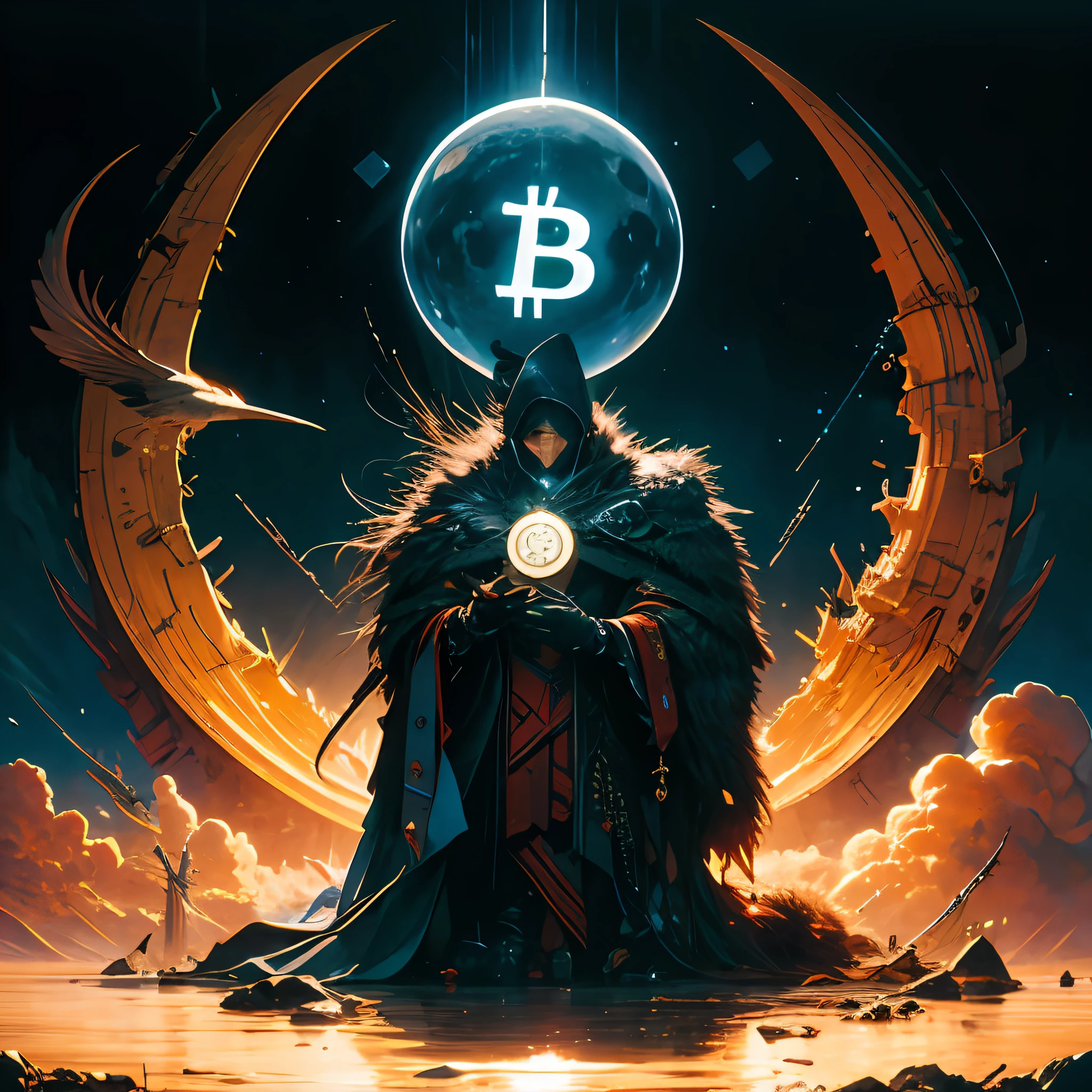 official art, unity 8k wallpaper, ultra detailed, beautiful and aesthetic holding bitcoin, High quality, beautiful, masterpiece, best quality, (zentangle, mandala, tangle, entangle:0.6),