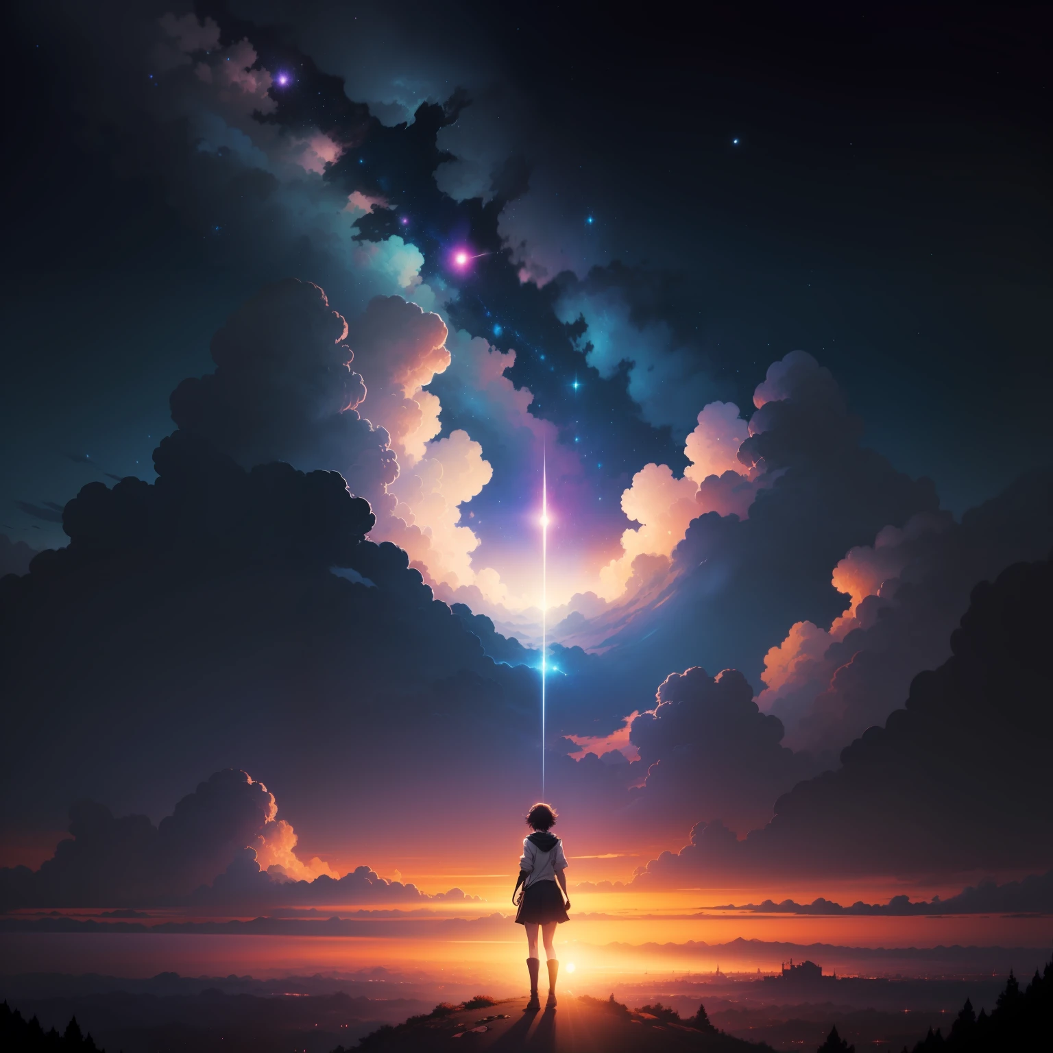 Blue sky with black and white clouds, cosmic sky. by makoto shinkai, Anime Sky, Anime Background, azure sky, Space sky, Anime Background Art, amazing wallpapers, grand background, beautiful wallpaper, makoto shinkai cyril rolando, endless cosmos in the background, moonlit starry sky environment, anime wallpaper, anime landscape wallpapers