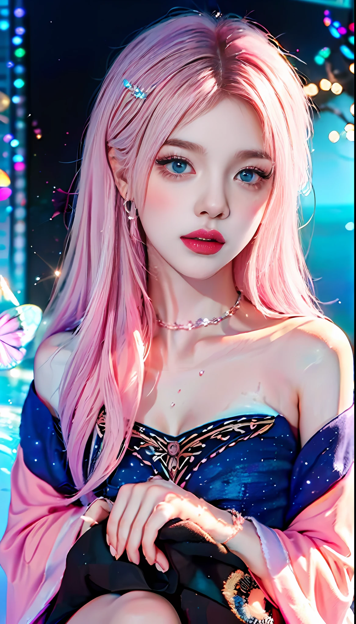 ((hyper super ultra detailed perfect piece)),illustration,masterpiece,(extremely detailed CG 8k),(real picture, intricate details, photograph, photorealistic),(((detailed pop magic universe background))),((shine colorful gradation skin clothes)),(((pink hair))),((best quality)),(black half tights),(black micro shorts),(upskirt),(((Solo))),sit down,((bobbed long hair)),((wearing witch cute robe)),(((beautiful atelier))),(detailed anatomy),((pink eye)),(gradation pupils),flat chest,((magic metamorphosis body)),((magic gradation water)),(metamorphosis gradation body skin)