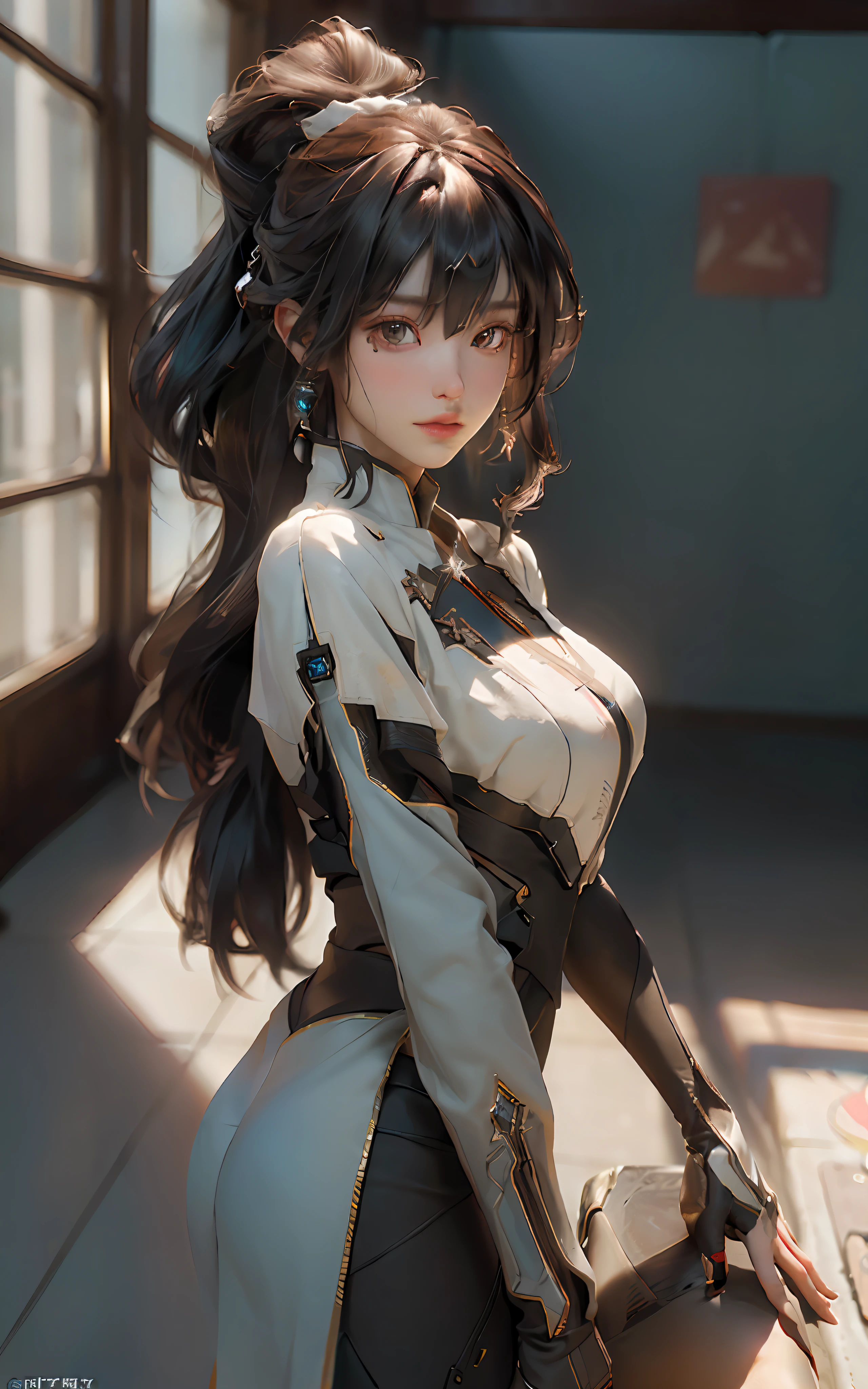 ((top-quality)), ((​masterpiece)), (detaileds:1.4), 3D, Beautiful Cyberpunk Woman Image,Straight Long Hair,Brown hair,nffsw(HighDynamicRange),Ray traching,NVIDIA RTX,Hyper-Resolution,Unreal 5,Sub-surface scattering,PBR Texturing,Postprocess,Anisotropy Filtering,depth of fields,Maximum clarity and sharpness,multi-layer texture,Albedo and specular maps,Surface Shading,Accurate simulation of light-material interactions,perfectly proportions,Octane Rendering,Two-tone lighting,Wide aperture,Low ISO、White Balance、thirds rule、8K Raw、