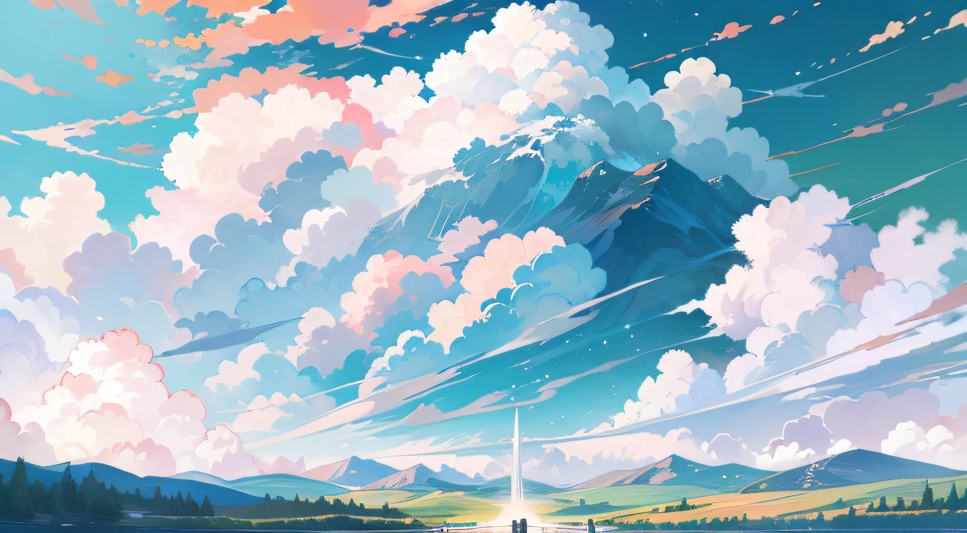 A high resolution,Two-dimensional landscape,with blue sky and white clouds,And Asuka,It represents hope and the future