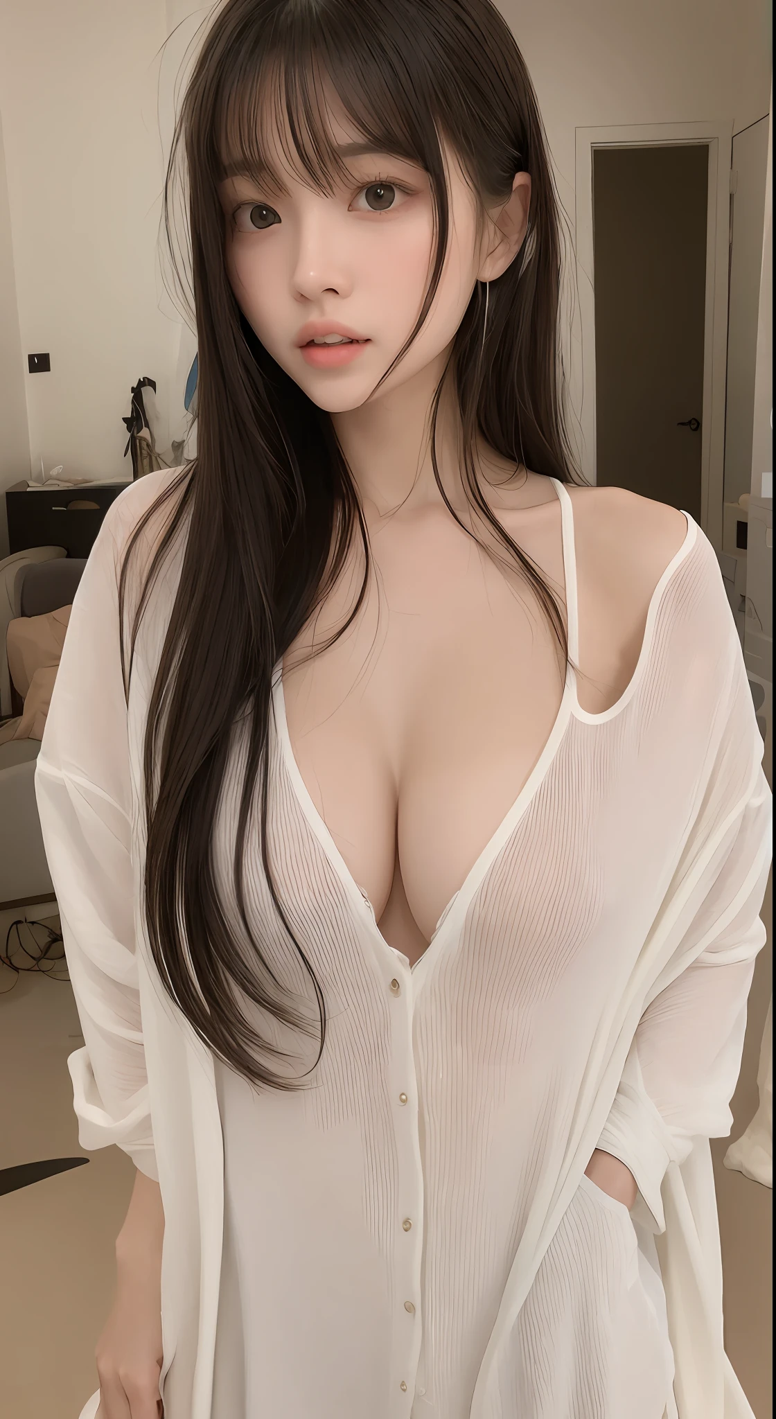 perfect figure beautiful woman:1.4,Layered Hair Style,Protruding cleavage:1.2,wetclothes:1.5,Highly Detailed Face and Skin Textur,二重まぶた,Whiten the skin,long whitr hair