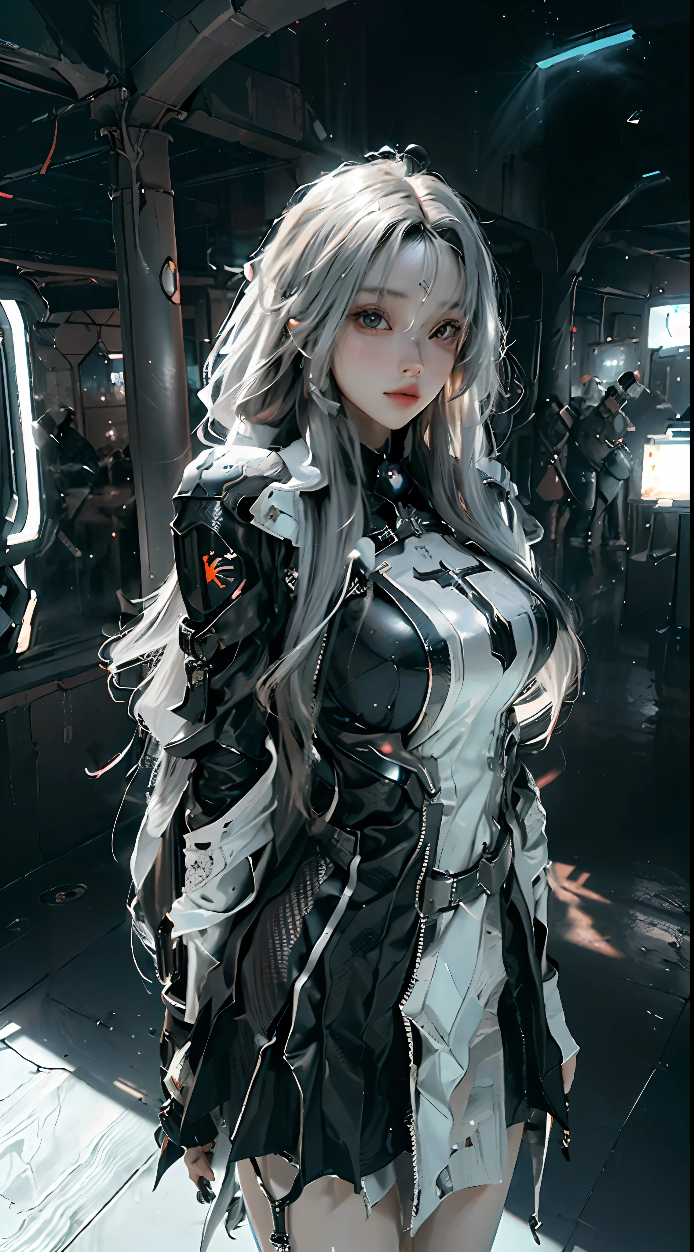 ((top-quality)), ((masterpiece)), (detaileds:1.4),(Photorealsitic:1.4), 3D, Beautiful Cyberpunk Woman Image,(Highly detailed straight long hair:1.6),Brown hair,nffsw(HighDynamicRange),Ray traching,NVIDIA RTX,Hyper-Resolution,Unreal 5,Sub-surface scattering,PBR Texturing,Postprocess,Anisotropy Filtering,depth of fields,Maximum clarity and sharpness,multi-layer texture,Albedo and specular maps,Surface Shading,Accurate simulation of light-material interactions,perfectly proportions,Octane Rendering,Two-tone lighting,Wide aperture,Low ISO、White Balance、thirds rule、8K Raw、