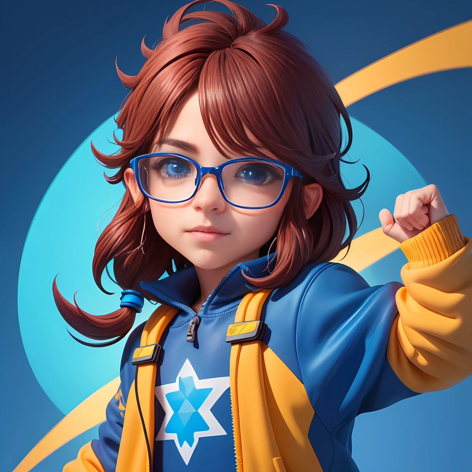 (extremamente detalhado CG unificado 8k wallpaper), estilo de brinquedo da caixa cega, um menino bonito com cabelo castanho, curto, eyeglass, moletom preto com capuz, fundo limpo azul claro, parte superior do corpo, Close-up do avatar,