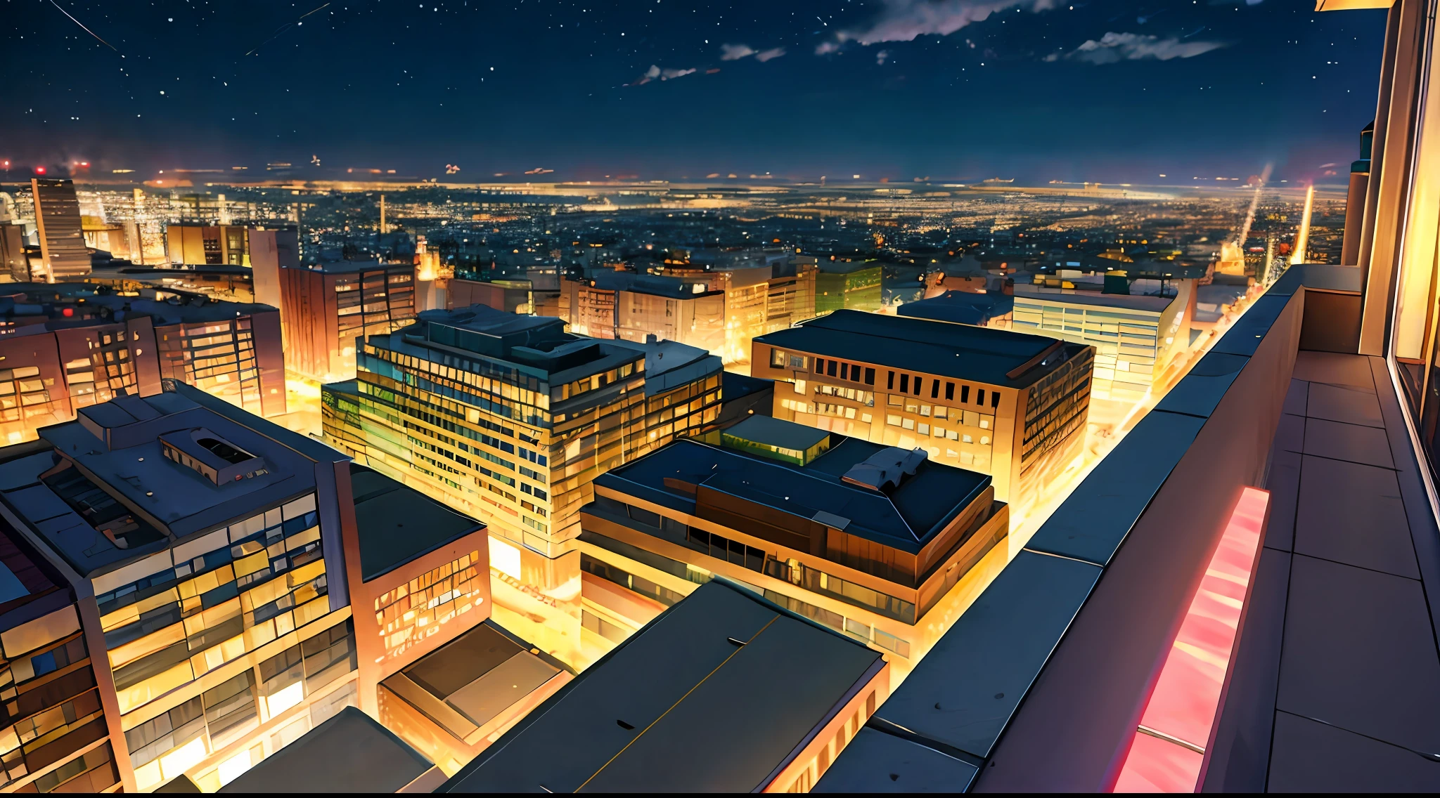 anime: Scenery of a city at night, com chuva e relampagos