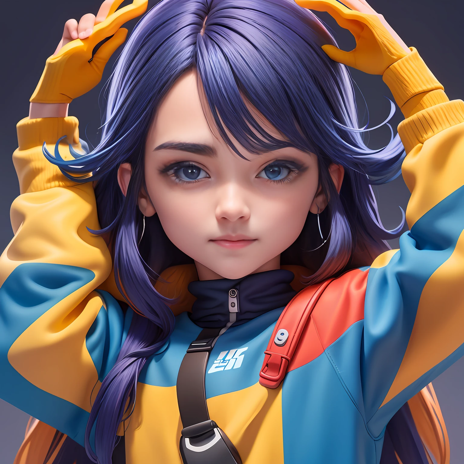 (extremamente detalhado CG unificado 8k wallpaper), estilo de brinquedo da caixa cega, um bonito com cabelo castanho, medium long shoulder-length hair, moletom preto com capuz, fundo limpo azul claro, parte superior do corpo, Close-up do avatar,