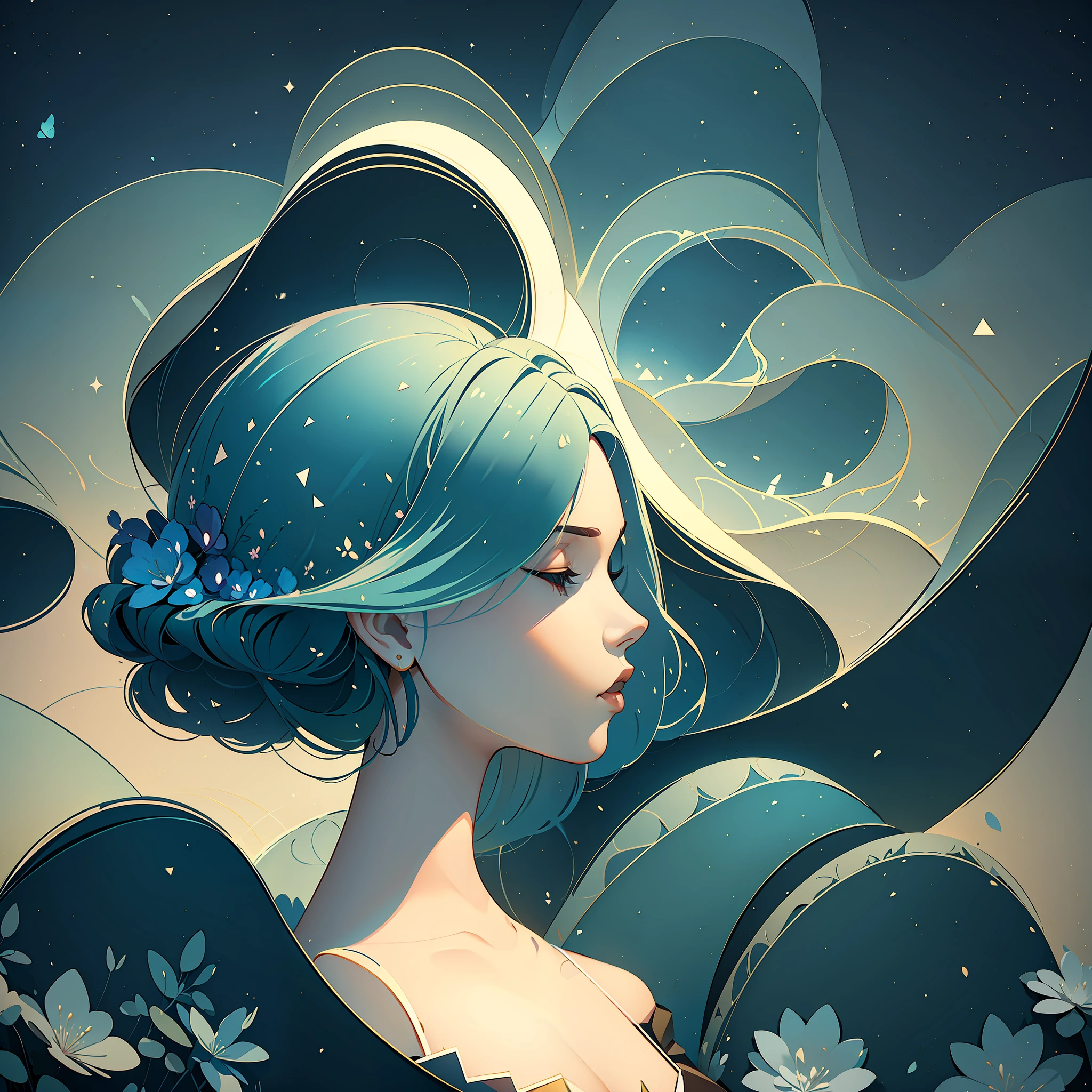 The avatar consists of simple geometric shapes，Graphic illustration，closeup cleavage，Fantastic installation style，Realistic and imaginative，pegging/pegging，Multi-layer collage，Highlight，Three-dimensional morphology