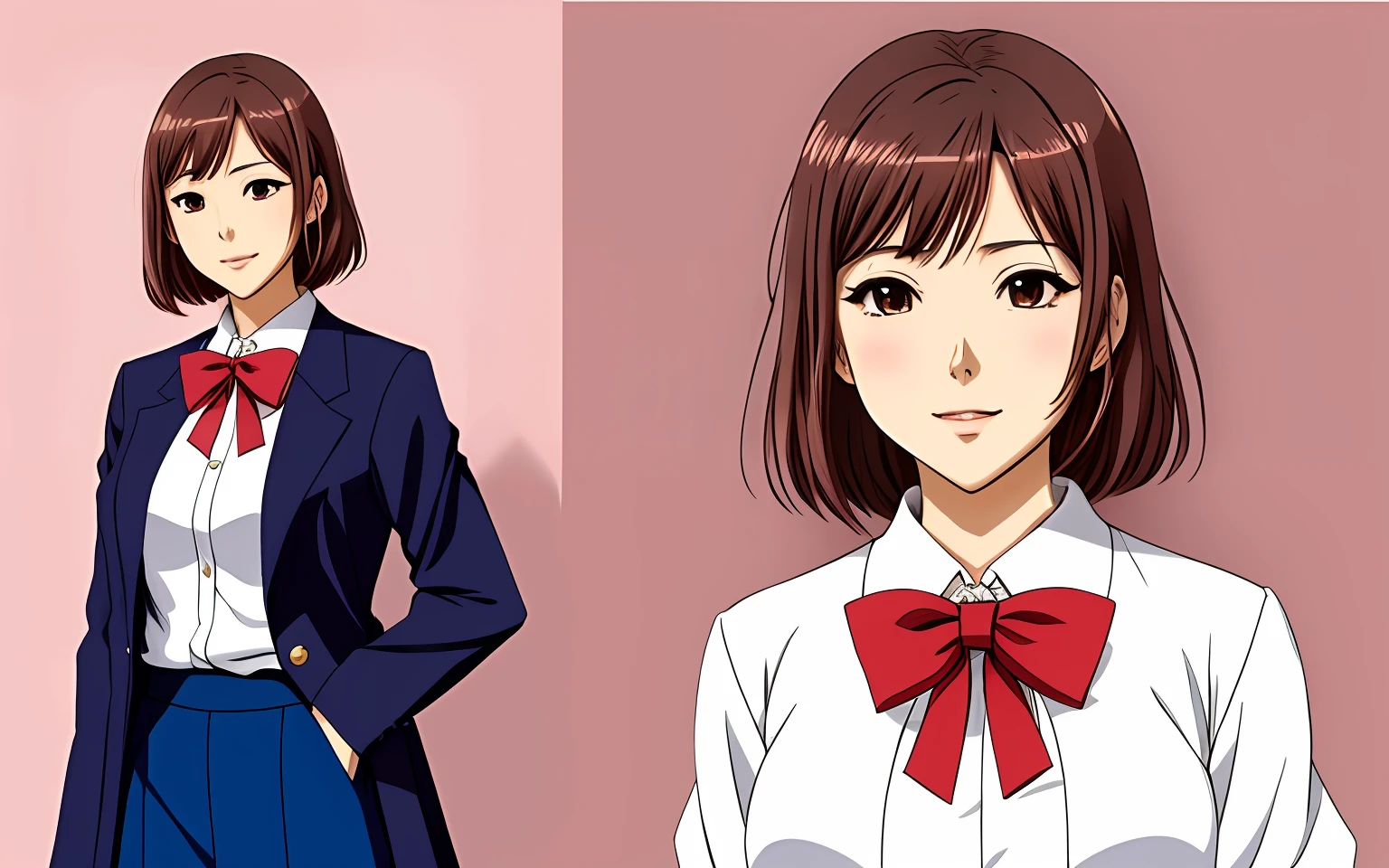 Anime character prompt: "Chisato Hasegawa, the elegant and wise teacher with a warm-hearted personality. And nice body"