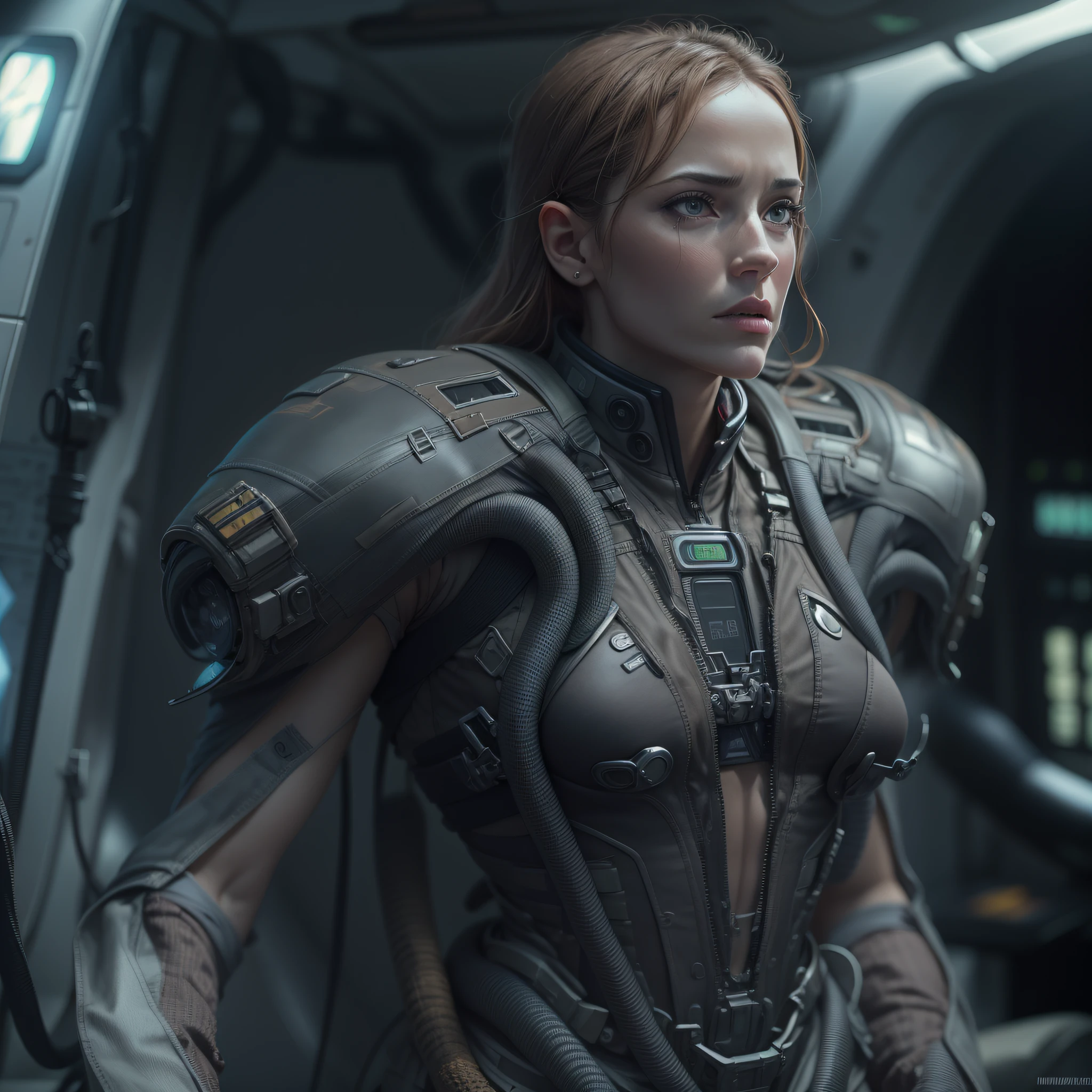 basado_en_la_pelicula_prometheus__mujer_perteneciente_a_la_tripulacion_de_la_spacecraft_prometheus__cintura_delgada_y_caderas_gruesas___abdominales y piermas musculosas. atacada por xenoformo.