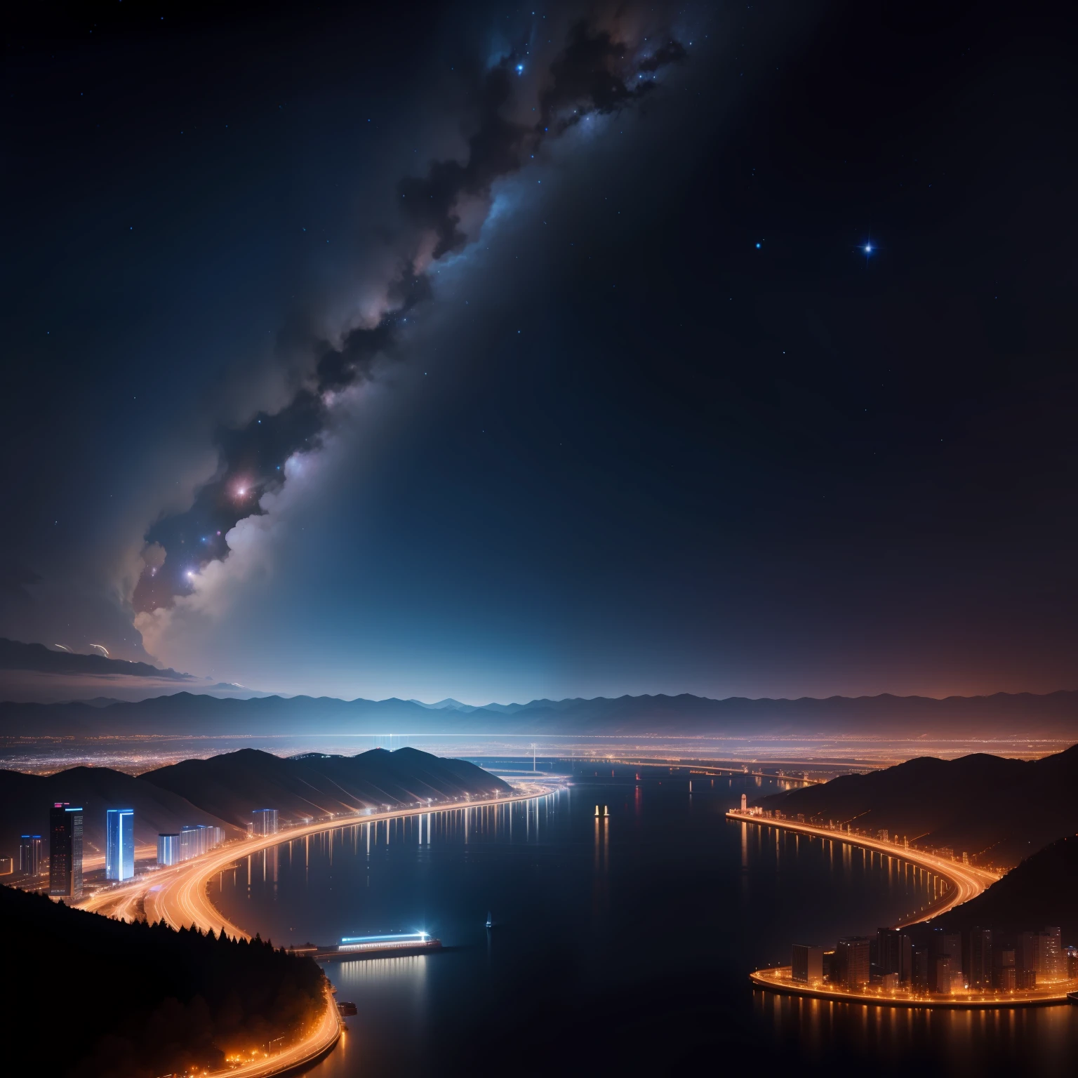 The night view of Dalian wanders among the stars of the universe