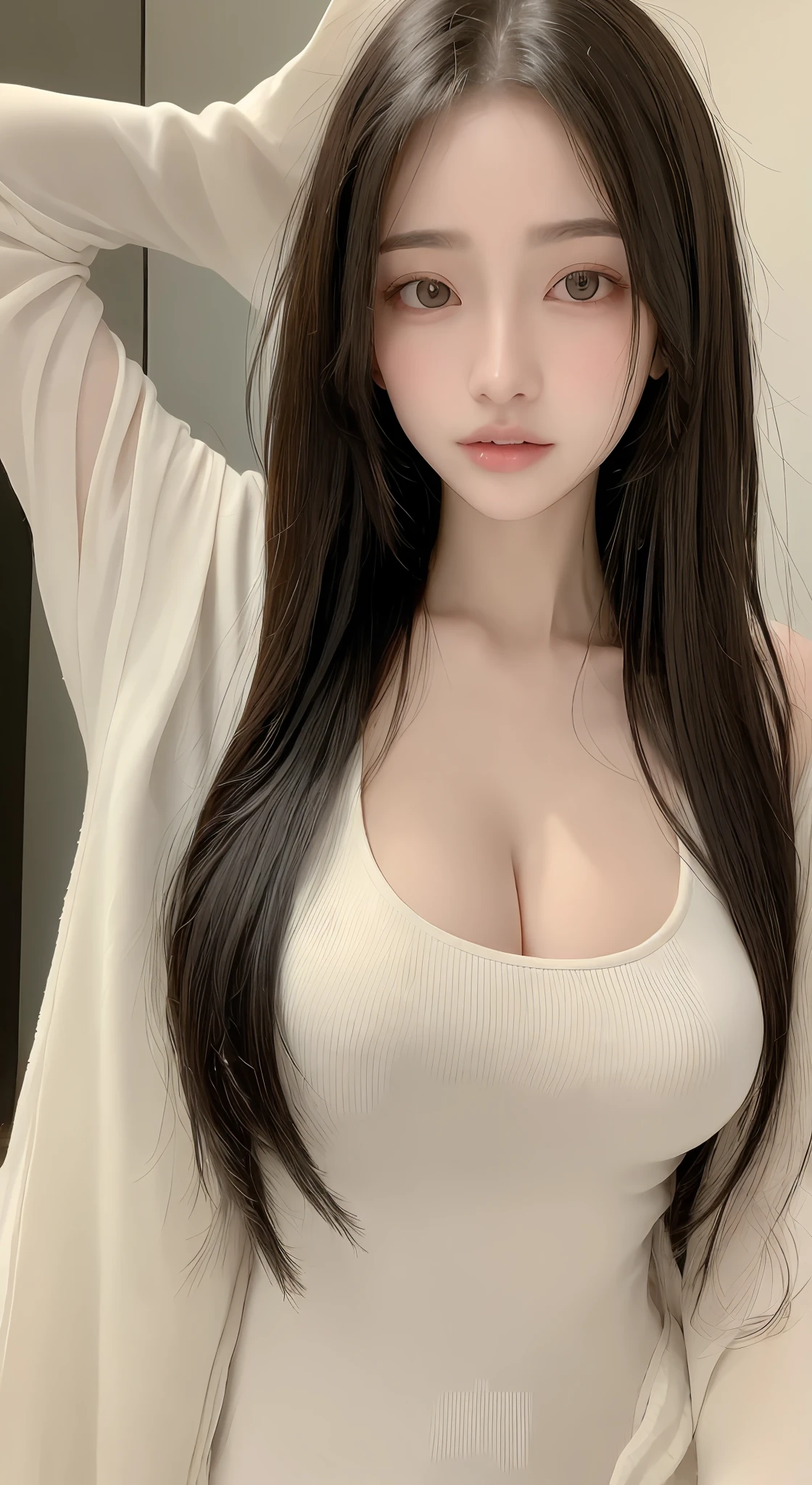 perfect figure beautiful woman：1.4，Layered Hair Style，Protruding cleavage：1.2，Wet clothes：1.5，Highly Detailed Face and Skin Textur，二重まぶた，Whiten the skin，Long wet hair