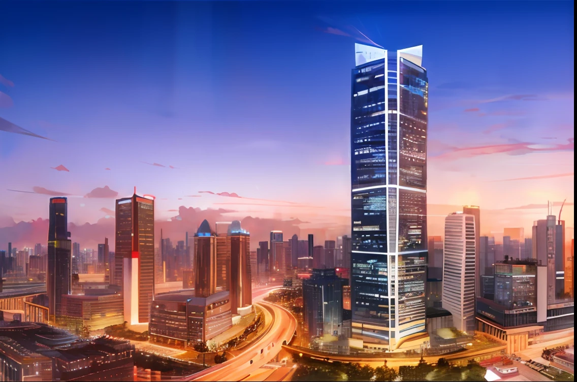 City skyline views with high-rise buildings and highways, super high-rise buildings, inspired by Cheng Jiasui, shanghai, gigantic skyscrapers, Hangzhou, 1 0 8 0 p, 1080p, shenzhen, Tall building, beijing, with tall glass skyscrapers, shanghai city, the building is a skyscraper, towering over a city