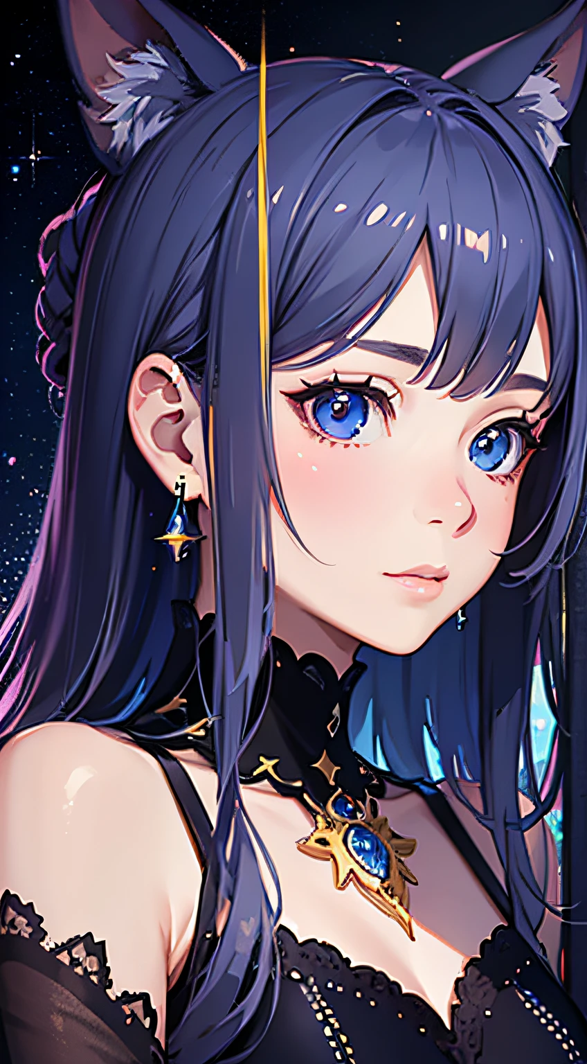 Pixiv artwork, exquisite (live-action realistic style), extreme face, blow-bombable skin, photorealistic light and shadow, starry eyes, seven-colored hair, shiny jewelry, colorful paint splashed background, dressed fashion, upper body out of the country, shoulders, front, beautiful, extremely high quality, cinematic picture