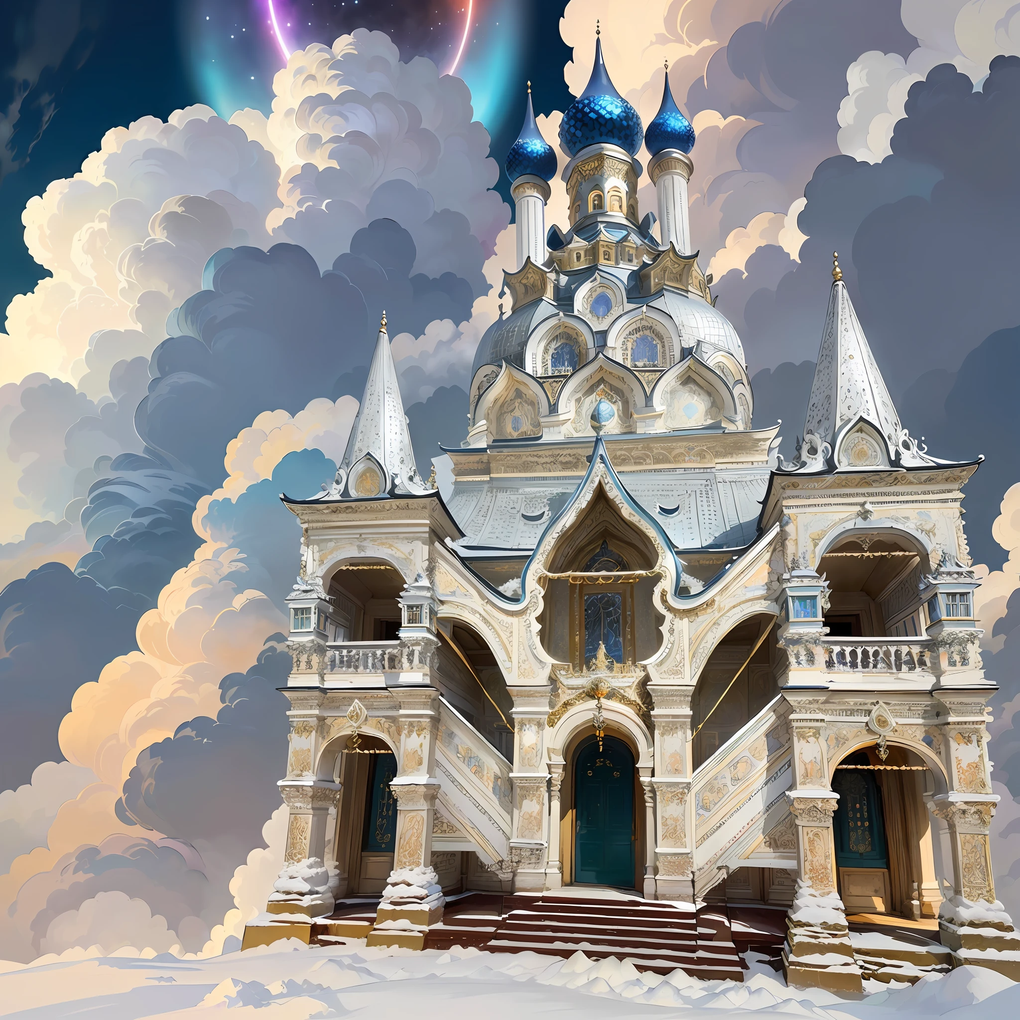 A lively temple, The Shining Temple, The temple glows, The Temple in the Energies, ((Silver domes)), ((Silver domes)), Temple made of silver, ((Old Russian Temple)), ((Bright day)), ((Temple of Tartary in silver color)), ((The Silver Temple)), ((Temple of Tartary)), (((In the clouds))), ((Etheric energy)), Energy,  5