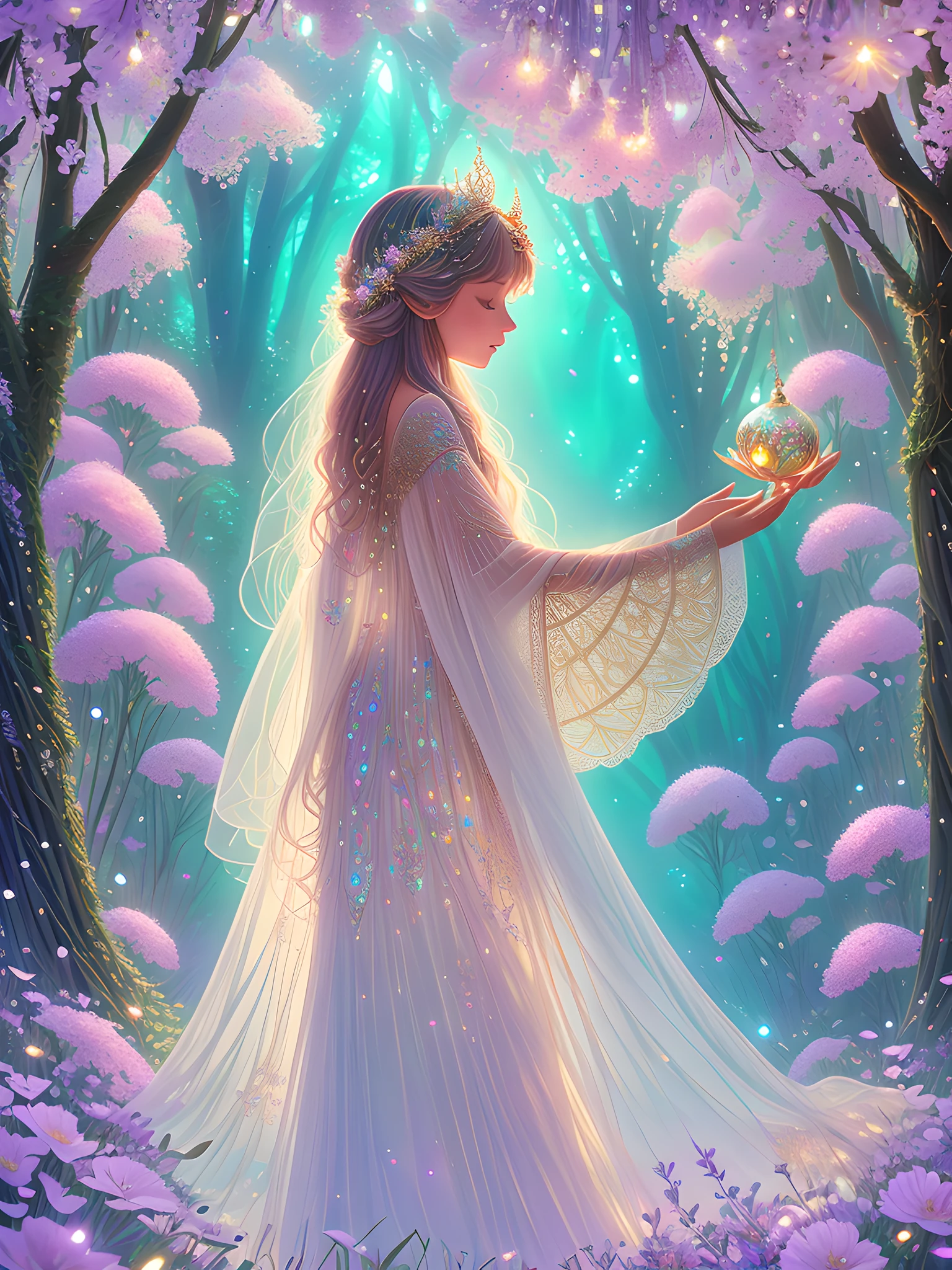 In a realm of enchantment, within a magical forest, a mystical fairy girl emerges, a radiant being adorned in gossamer threads of moonlight. Her dress, woven from petals and stardust, shimmers with an iridescent glow, reflecting the celestial canopy above. As she flutters amidst blossoming trees and twinkling fireflies, the air resonates with the ethereal symphony of nature's whispers, creating a realm where dreams and reality intertwine in a dance of pure enchantment. --auto