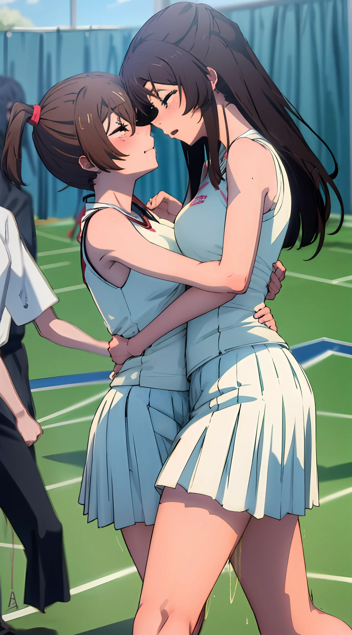 Two women having fun on a tennis court、obscenity:1,2、Metamorphosis:1,2、Lesbian Mika:1,2、Grabbing each other's buttocks、the kiss、Sagikiri Asaemon、Brown hair long hair、,Tennis Wear、red blush、is crying、お漏らし、tre anatomically correct