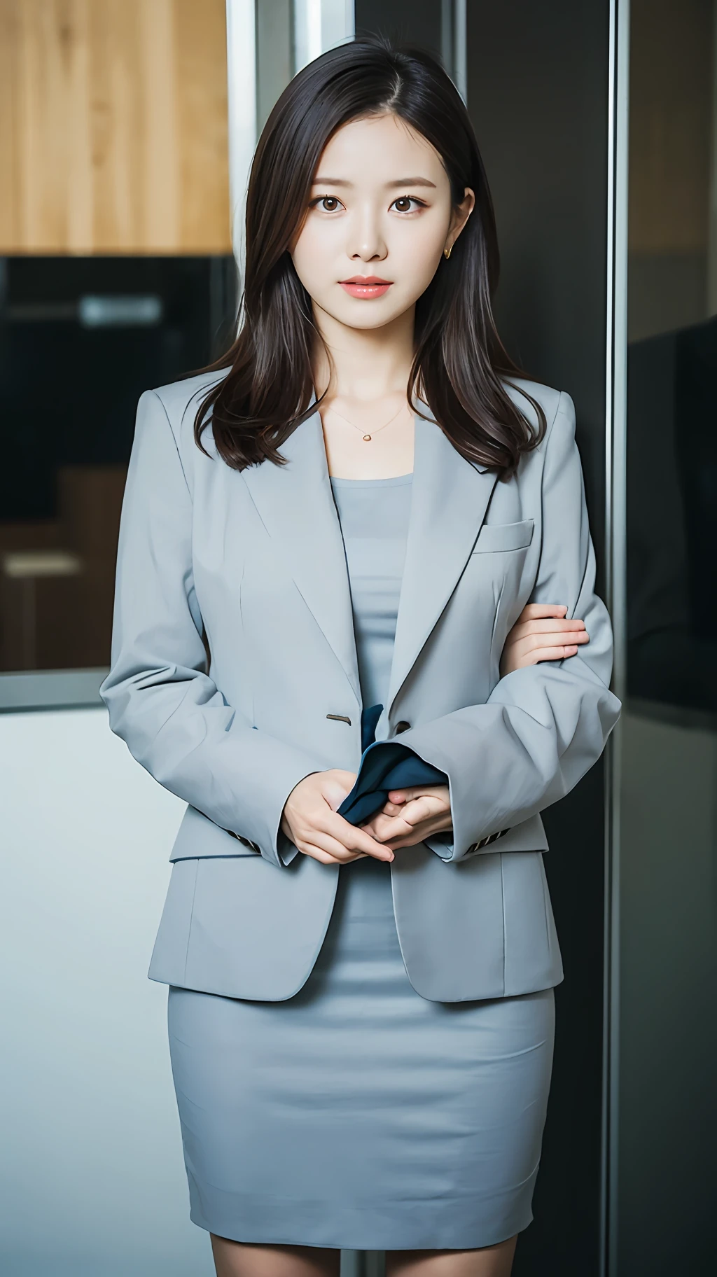 A woman in a suit stood with her hands folded, professional profile picture, Professional profile photo, professional portrait, headshot profile picture, professional picture, Yun Ling, corporate photo, jinyiwei, chengyou liu, Li Zixin, xintong chen, detailed professional photo, wei wang, professional corporate portrait, professional headshot, Lin Qifeng, Girl in suit --auto