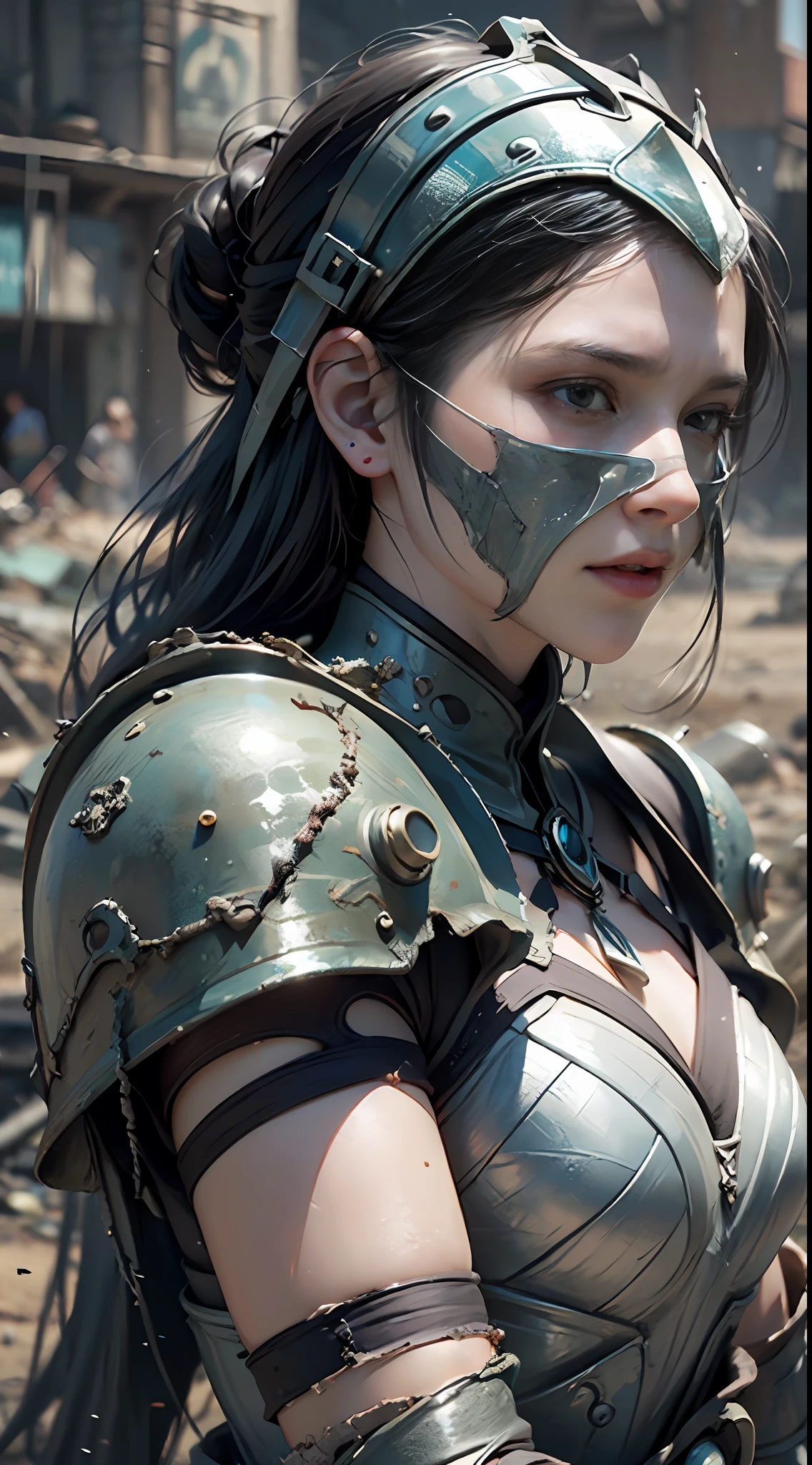 8k wallpaper，ultra - detailed，rich details​，ultraclear，8K,，Best quality at best，best qualtiy，mistic，1 female warrior，Black armor，Ancient Chinese general armor，（（（Sword in hand））），facing to audience，(((A withered battlefield，废墟，run-down,Wasteland，barren，A desert)))，Sadness outside，battlefiled，ancient battle field，，（（the night，Dimly lit，Dark 1.3）），riding black war horses