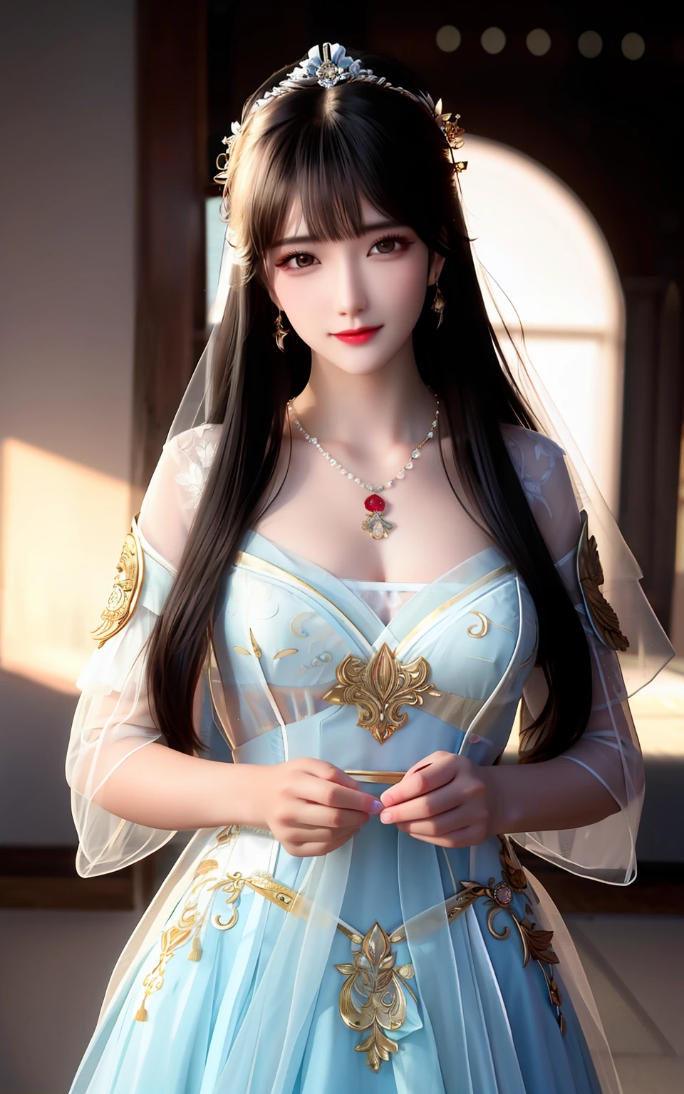 best quality, masterpiece, highres, 1girl,china wedding dress,hair ornament,necklace, jewelry,Beautiful face,upon_body, tyndall effect,photorealistic, dark studio, rim lighting, two tone lighting,(high detailed skin:1.2), 8k uhd, dslr, soft lighting, high quality, volumetric lighting, candid, Photograph, high resolution, 4k, 8k, Bokeh