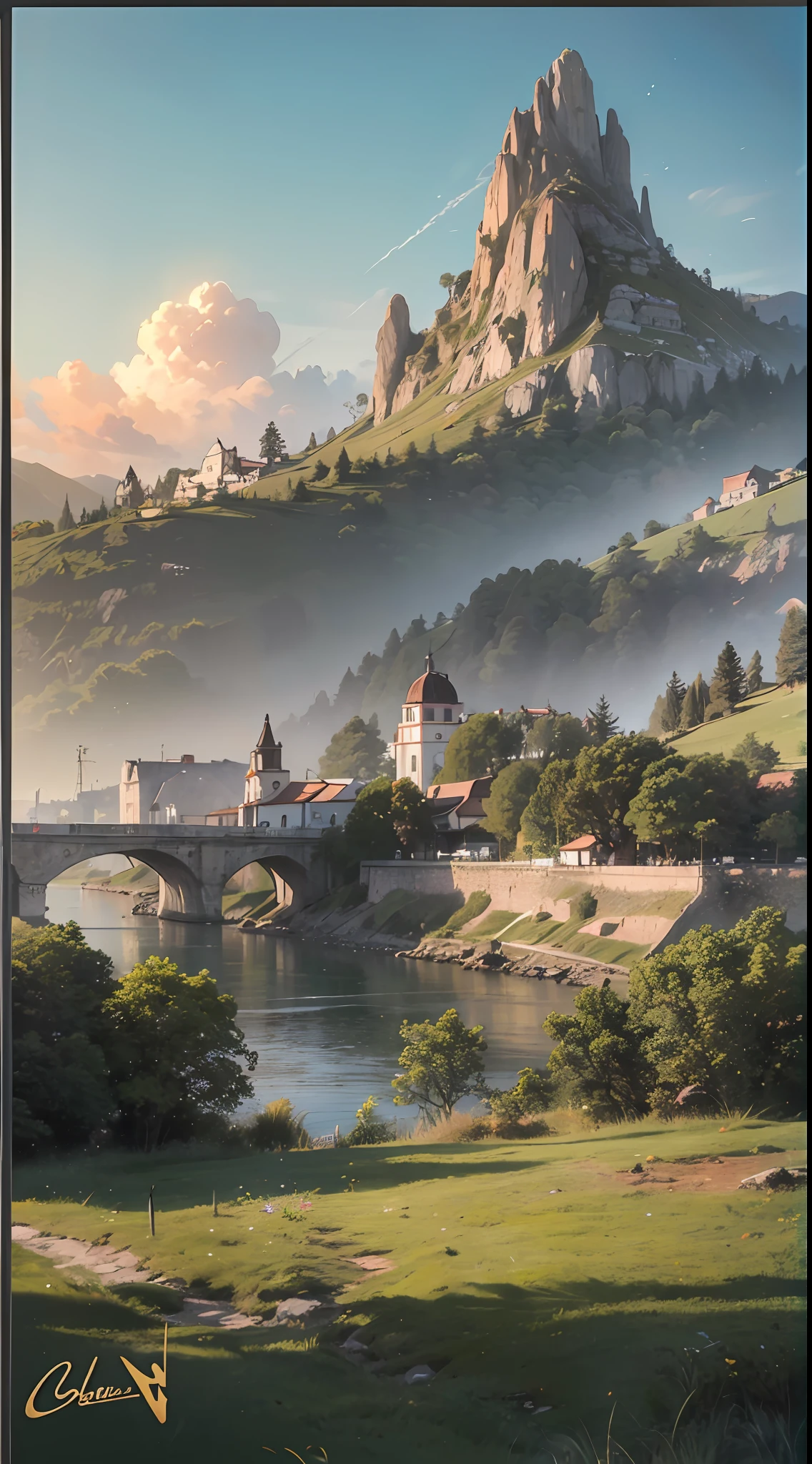 8K.Best quality at best，tmasterpiece，k hd，Super rich detail，the detail，Detailed pubic hair，Landscape painting，eventide，landscape