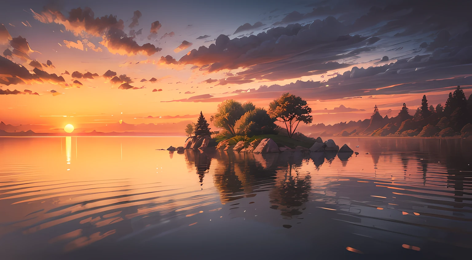 | luminism style | floating islands landscape | serene | sunset colors |     --style raw