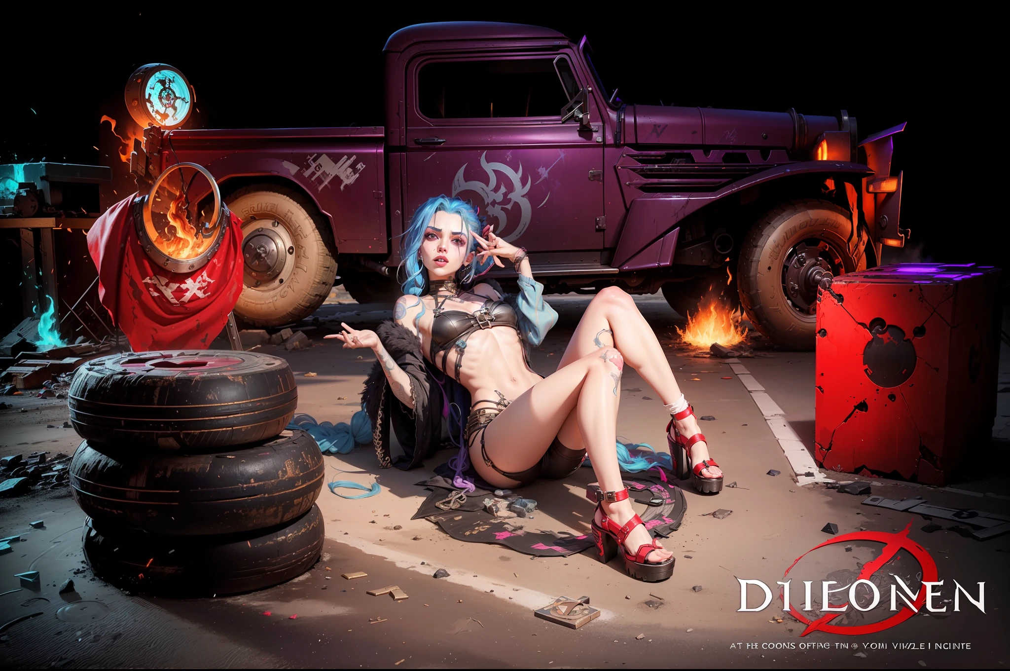 ((Best quality)), ((masterpiece)), (highly detailed:1.3), 3D, arcane style,In the dark and courageous dystopian city of Piltover, plagued by violence and divided into two opposing factions, a young prodigy named Jinx emerges. Having endured unimaginable loss and abandonment, she embraced a life of chaos and destruction. Known for her inventive and explosive abilities, Jinx becomes an icon of rebellion against the oppressive forces that control the city. However, haunted by guilt and battling inner demons, she must confront her past and decide whether to continue on the path of anarchy or seek redemption amid the turmoil. Explore Jinx's journey as she navigates a treacherous world, fighting for survival, unlocking secrets, and discovering the true meaning of her twisted existence, chaos reigns supreme, and at the center of it all is Jinx, the embodiment of unpredictability. Delve deep into Jinx's twisted mind, exploring the origins of his madness and the driving force behind his destructive nature. Unravel the moments that shaped her into the crazed, iconic character we know. Take us on a wild journey through the vibrant streets of Piltover and the shadowy suburb of Zaun as Jinx wreaks havoc with his explosive arsenal. Can redemption find its way into Jinx's fractured soul? Or will she dance forever on the edge of sanity, embracing the chaos that fuels her very existence? Arcane's fate hangs in the balance as Jinx's path intertwines with unlikely allies and formidable enemies. Ignite your imagination and paint a vivid portrait of Jinx's distorted psyche, capturing the essence of her madness and the indomitable spirit that defines it, HDR (High Dynamic Range), Ray Tracing, NVIDIA RTX, Super-Resolution, Unreal 5, Subsurface Scattering, PBR Texturing, Post-processing, Anisotropic Filtering, Depth of Field, Maximum Clarity and Sharpness, Multit Textures