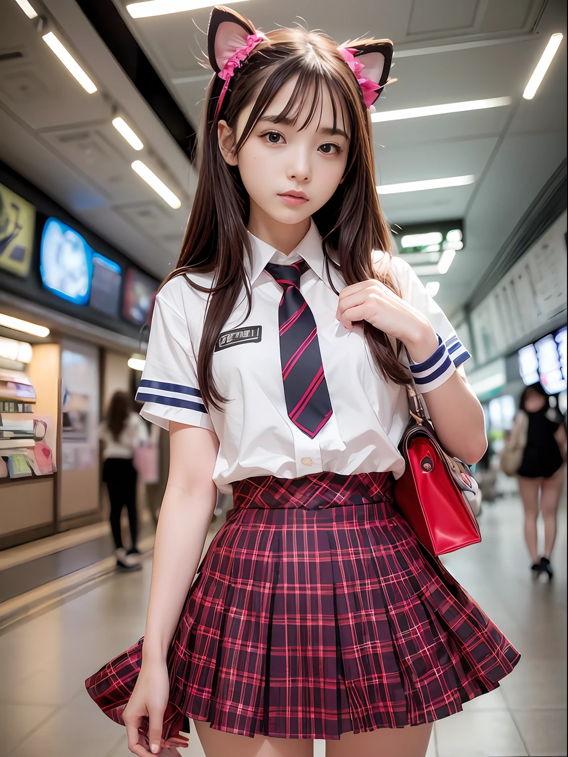 (Raw photo:1.4)、(Photorealsitic:1.3)、(​masterpiece)、top-quality、top-quality、the Extremely Detailed CG Unity 8K Wallpapers、Detailed and complex、original、hight resolution、
\\
1girl in、独奏、(sixteen years old)、Super detailed_eyes、toenails、middlebreast、(eye liner:0.5)、(red blush:0.5)、A dark-haired、The long-haired、hair clips、Look at viewers、NSFW、
\\
University、pupils、校服、sailor collar、Bobby Socks、a school bag、pleatedskirt、
\\
a street、subway station、The state of the store、akihabara、Shibuya、Shinjuku、TOKYOcty、
\\
beautifullydetailedbackground,depth of fields,Lori:0.1,realisitic:1.3,(Ambient light:1),(neon light:0.1),(HDR:1),(Studio Lighting:1.5),(pantyshot:1.2),frombelow,full bodyesbian,