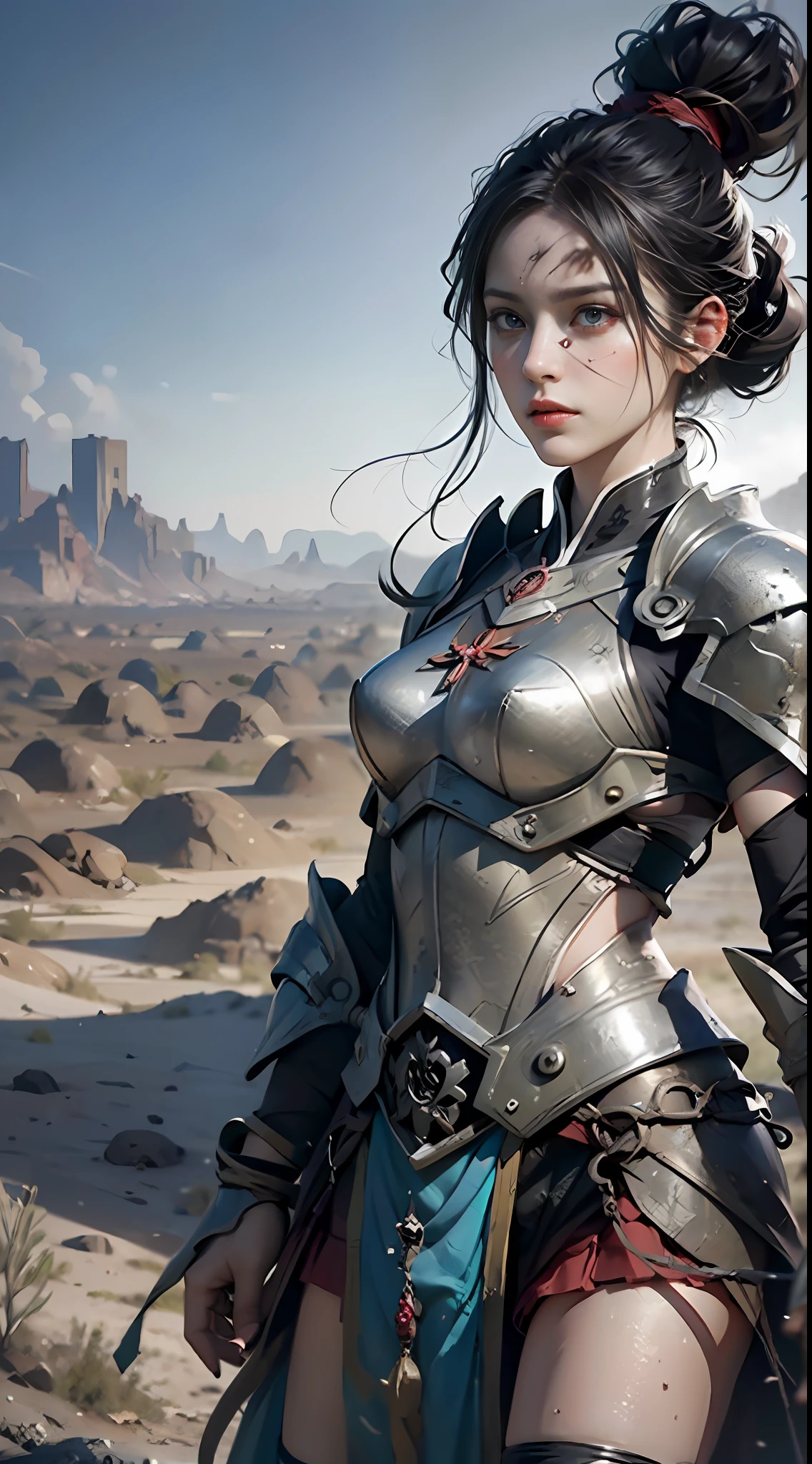 8k wallpaper,ultra - detailed,rich details,ultraclear,8K,,Best quality at best,best qualtiy,mistic,1 female warrior,Black armor,Ancient Chinese general armor,(((Sword in hand))),facing to audience,(((A withered battlefield,废墟,run-down,Wasteland,barren,A desert))),Sadness outside,battlefiled,ancient battle field,,((the night,Dimly lit,Dark 1.3)),Whole body diagram