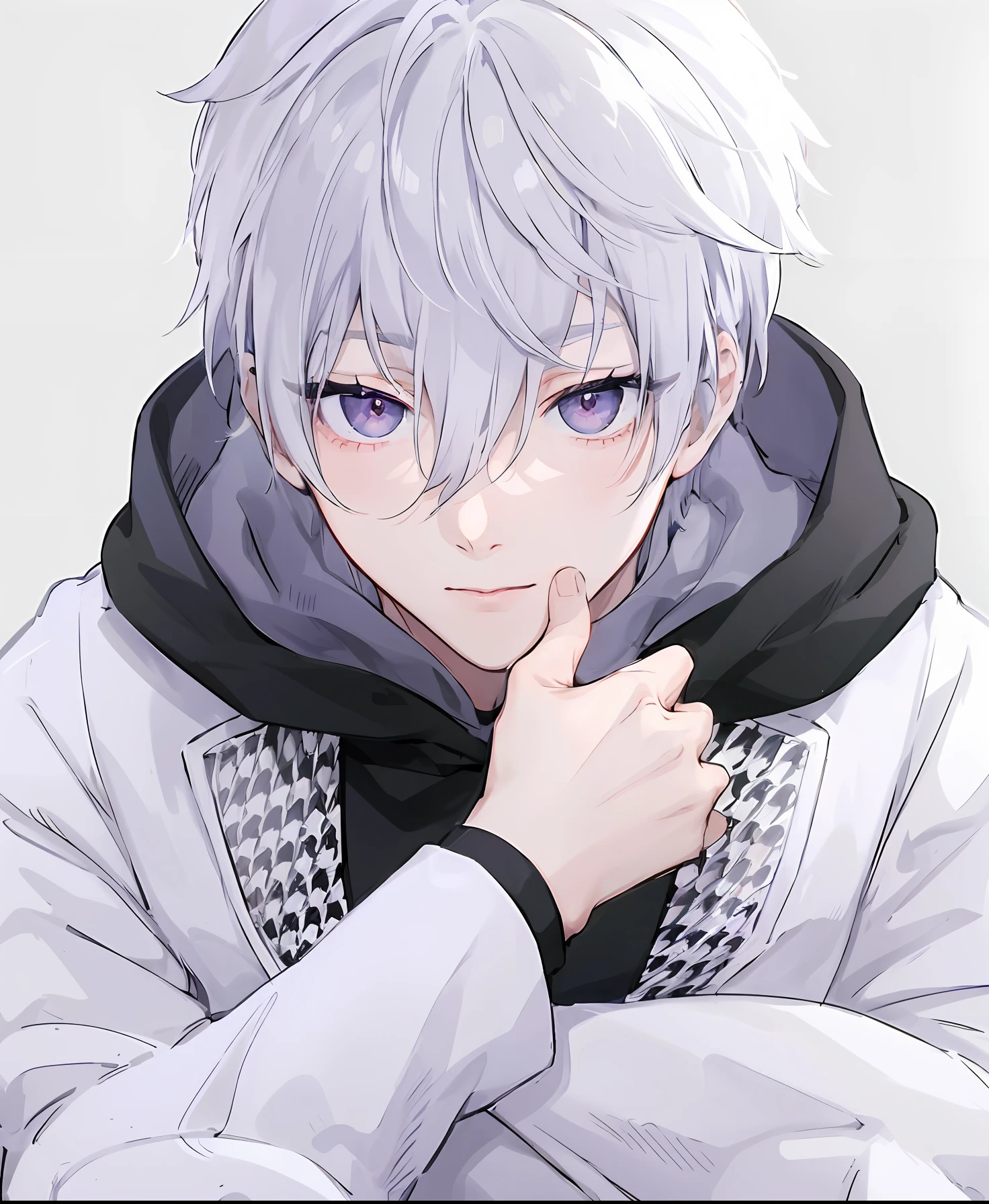 1boy, nagiseishiro, white hair, handsome, black gray eyes,