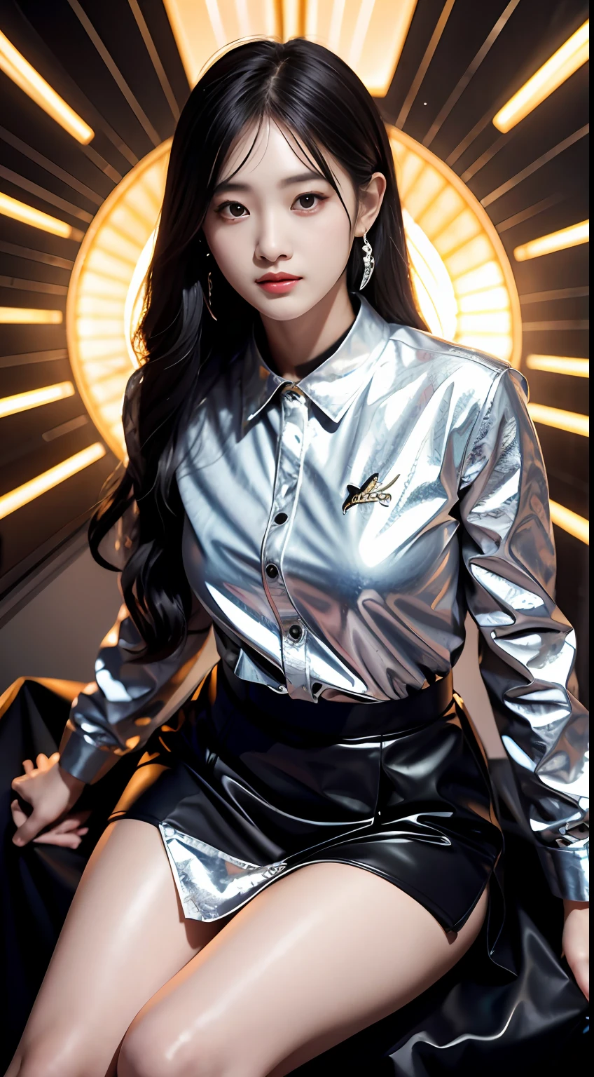 (tmasterpiece,k hd,hyper HD,4K)brunette color hair,14 years old Japanese girl,Uniform skirts,Emphasize the lips,Big white mouth,Soft lips,Glossy lips,The girl has fair and tender skin,Soft hair like slippery silk,Sparkling,Almost reluctant to look away。But you know,She wears a sun dress!Imagine that,She just wore a nightdress to go shopping in the bustling Sanlitun,One can't help but want to take a closer look。Take a closer look, desi,Her nightdress is quite fashionable,The skirt flutters in the wind,It's like adding a touch of energy to the whole street,Sit on a crocodile skin train,Face-to-face perspective,(From the angle below),Sit in a train crocodile leather seat,sitting in front,Lip zoom camera,head portrait,Head down and sleepy-eyed,looking at the viewer only", best qualtiy, hyper HD, (realisticlying:1.4),, A high resolution, the detail, RAW photogr, Sharp Re, Nikon D850 Film Stock Photo by Jefferies Lee 4 Kodak Portra 400 Camera F1.6 shots, Rich colors, ultra-realistic vivid textures, Dramatic lighting, Unreal Engine Art Station Trend, cinestir 800,