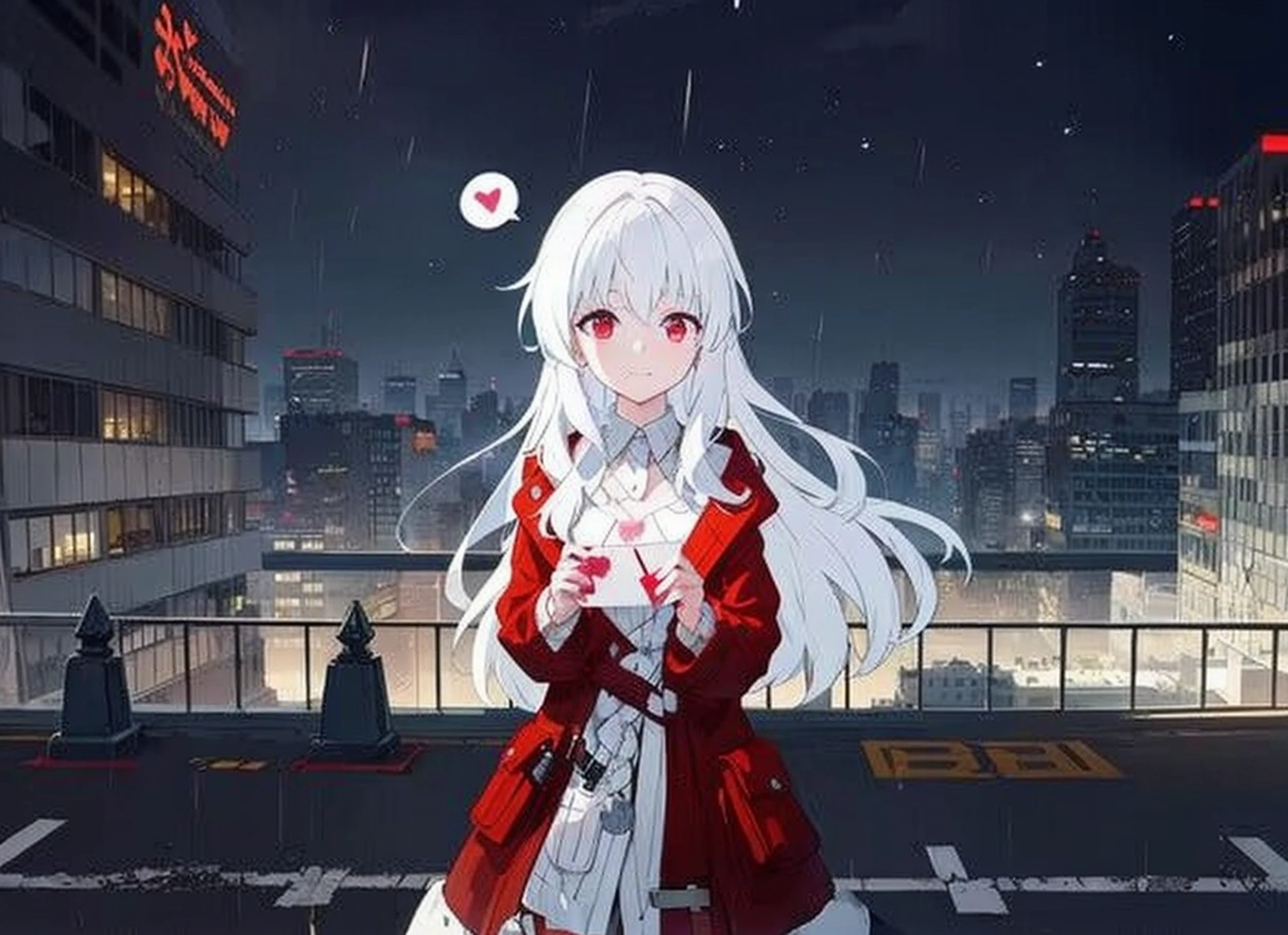 Anime girl standing on street in the rain,Wear an infrared suit,Umbrellas dot the city,anime visual of a cute girl,Anime girl with long hair,An image fixed in the world of anime,up of young anime girl,An anime girl,Best Girl in Anime,girl with perfect white hair,Anime Pictures,Show the anime vision of a young woman