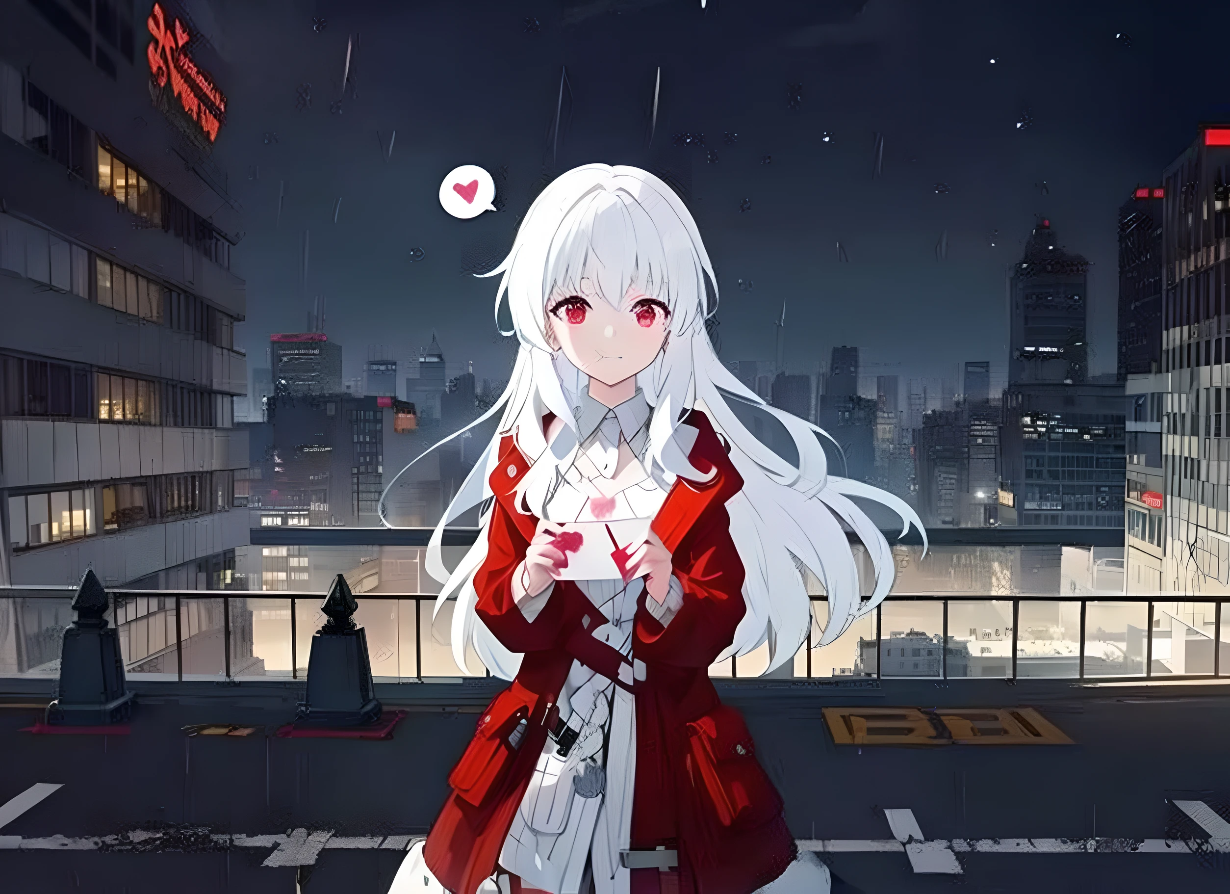 Anime girl standing on street in the rain,Wear an infrared suit,Umbrellas dot the city,anime visual of a cute girl,Anime girl with long hair,An image fixed in the world of anime,up of young anime girl,An anime girl,Best Girl in Anime,girl with perfect white hair,Anime Pictures,Show the anime vision of a young woman