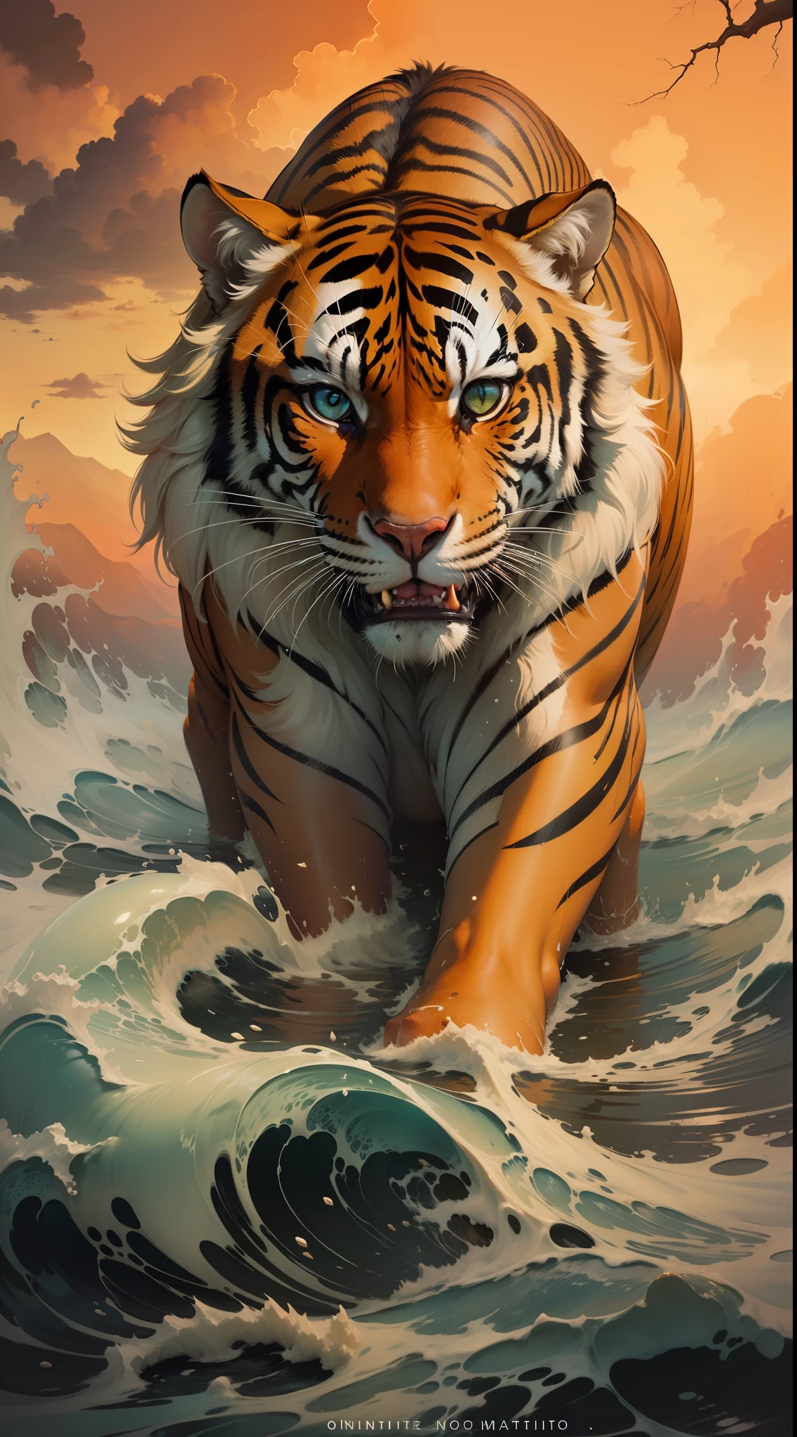 centrada, visual chave, intrincado, altamente detalhado, breathtaking beauty, lineart preciso, vibrante, Comprehensive cinematic, Carne Griffiths, Conrad Roset, (o retrato mais bonito do mundo:1.5), tigre detalhado, detailed water