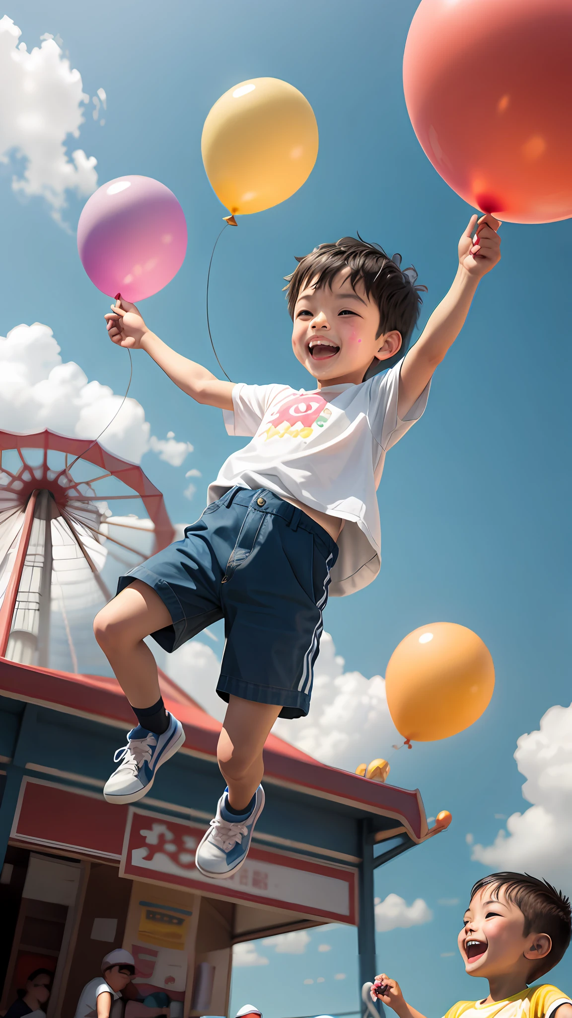 Poster making, Children's Day, in the amusement park, a holding a balloon, happy, jumping, happy --v 6