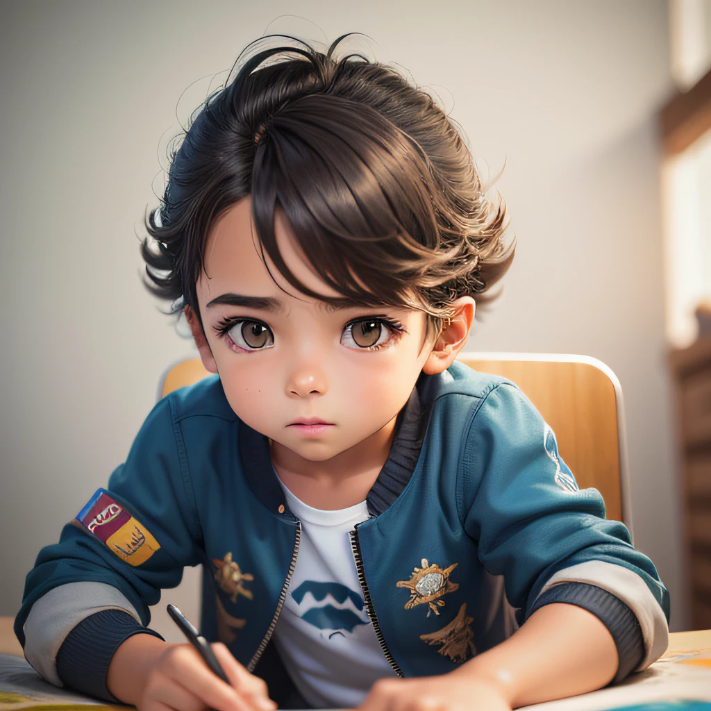 bonito de cabelos castanhos, Various poses and expressions (mais de dez), different angles, vestindo aventureiro, explorador, Pathfinder Apparel & Accessories, in children's book illustration style, isolado no fundo branco. cute 3d rendering, arte digital detalhada bonito, explorador masculino bonito mini meninoura digital bonito, 3d rendering stylized, arte digital bonito, menino boniter 3d