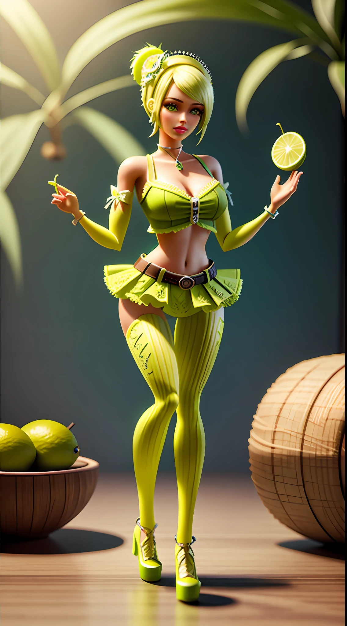 cute lime fruit barbie, octane render, unreal engine, highly detailed, intricate