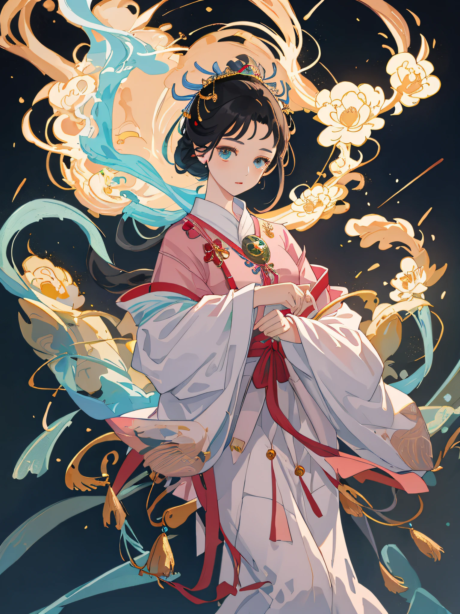 A girl, ancient Chinese costume, whole body, sunshine, clear face, clean white background, masterpiece, super detail, epic composition, ultra HD, high quality, extremely detailed, official art, uniform 8k wallpaper, super detail, 32k