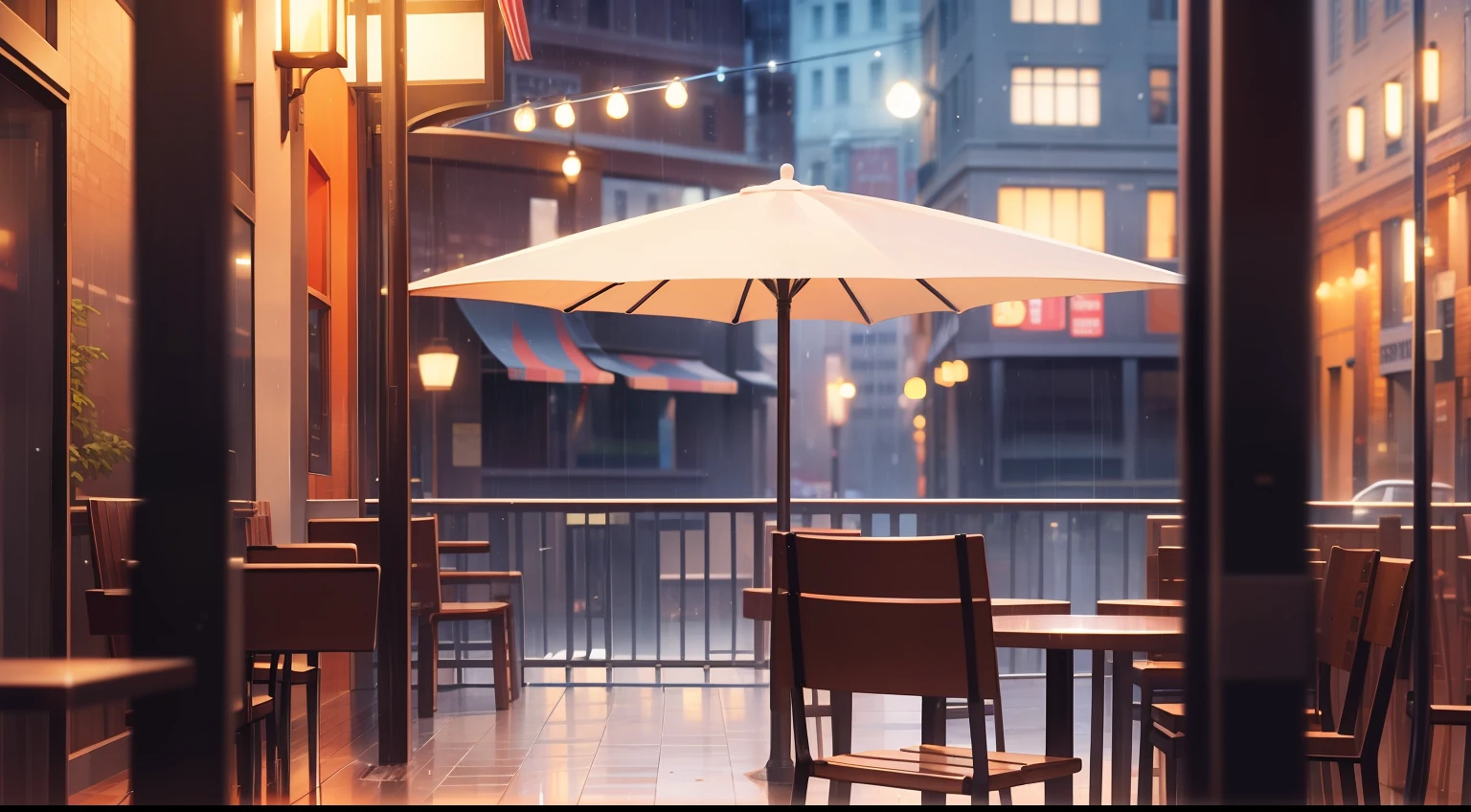 nffsw,People in coffee shop on city street with tables and chairs々,Rain,Details,Bolides
