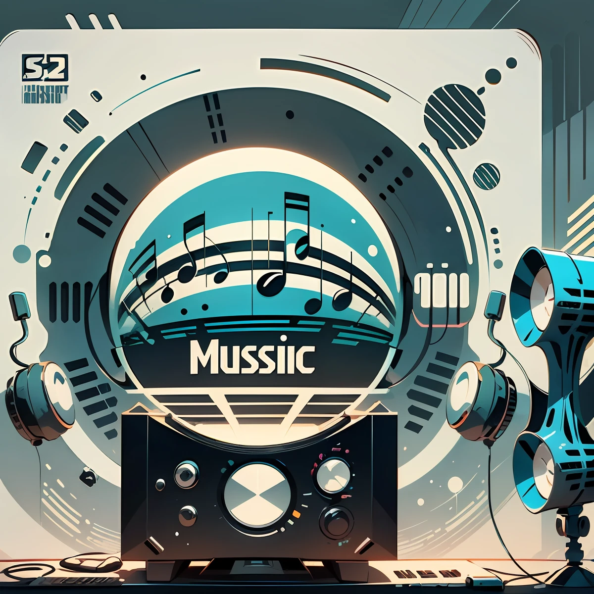logo minimalist, vector, line art, cartoon, microphone, letters "music" --auto --s2