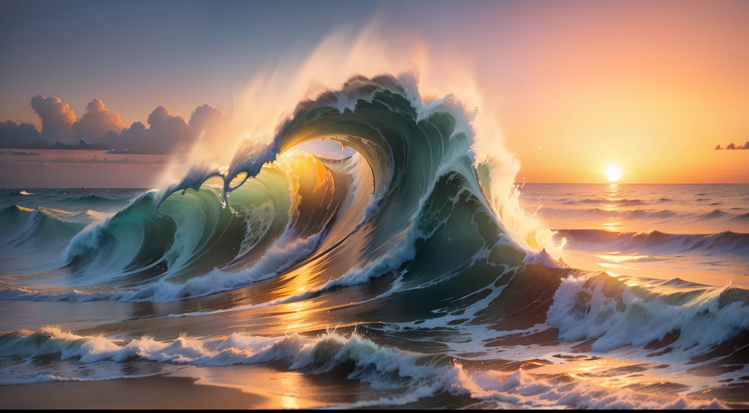 sunset over the ocean with waves crashing on the beach, beautiful waves in sea, beautiful ocean, sea waves, beautiful sunrise, beautiful sea landscapes, sunset at the beach, stunning waves, ocean waves, sunset on the beach, beach sunset background, golden sunset, beautiful sunset, soaring waves, calm waves, rippling oceanic waves, foamy waves