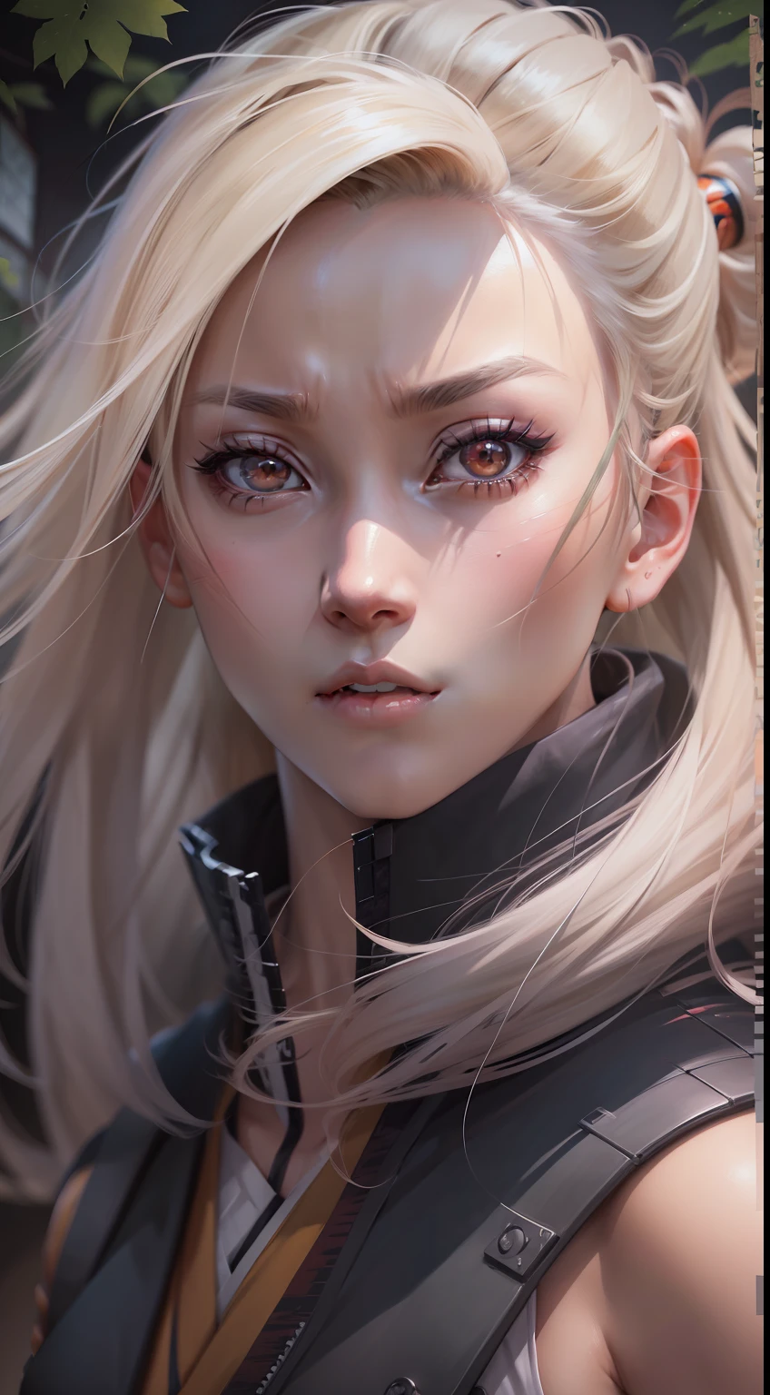 (((ino yamanaka))), ((Naruto Shippuden)), solo, looking at viewer, floating hair, anime style 4k, realistic anime art style, beautiful anime girl, hyper-detailed, character concept art, beautiful face, ultra detailed face, dynamic angle, high sense illustration, 8k wallpaper, perfect surreal composition, Shonen Anime Style.