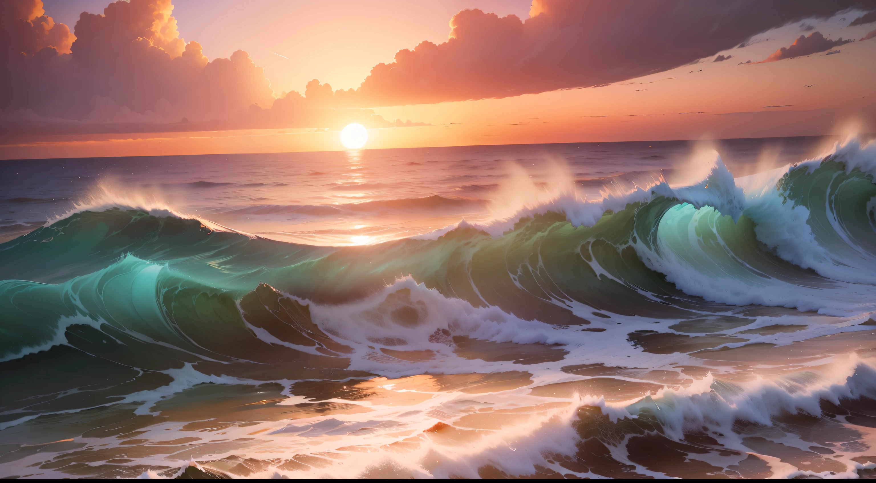 sunset over the ocean with waves crashing on the beach, beautiful waves in sea, beautiful ocean, sea waves, beautiful sunrise, beautiful sea landscapes, sunset at the beach, stunning waves, ocean waves, sunset on the beach, beach sunset background, golden sunset, beautiful sunset, soaring waves, calm waves, rippling oceanic waves, foamy waves