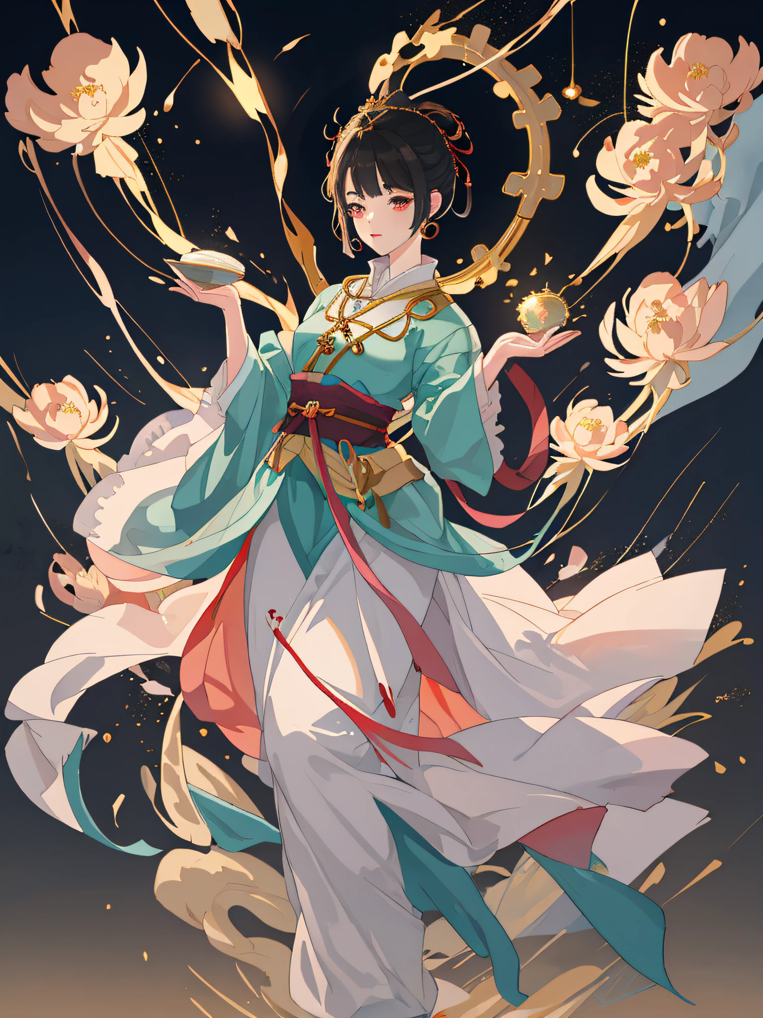 one-girl， Ancient Chinese clothing， full bodyesbian， rays of sunshine， Clear face， Clean white background， tmasterpiece， super detailing， Epic composition，Surrounded by dragons， hyper HD， high qulity， extremely detaile， offcial art， Uniform 8k wallpaper， super detailing， 32k