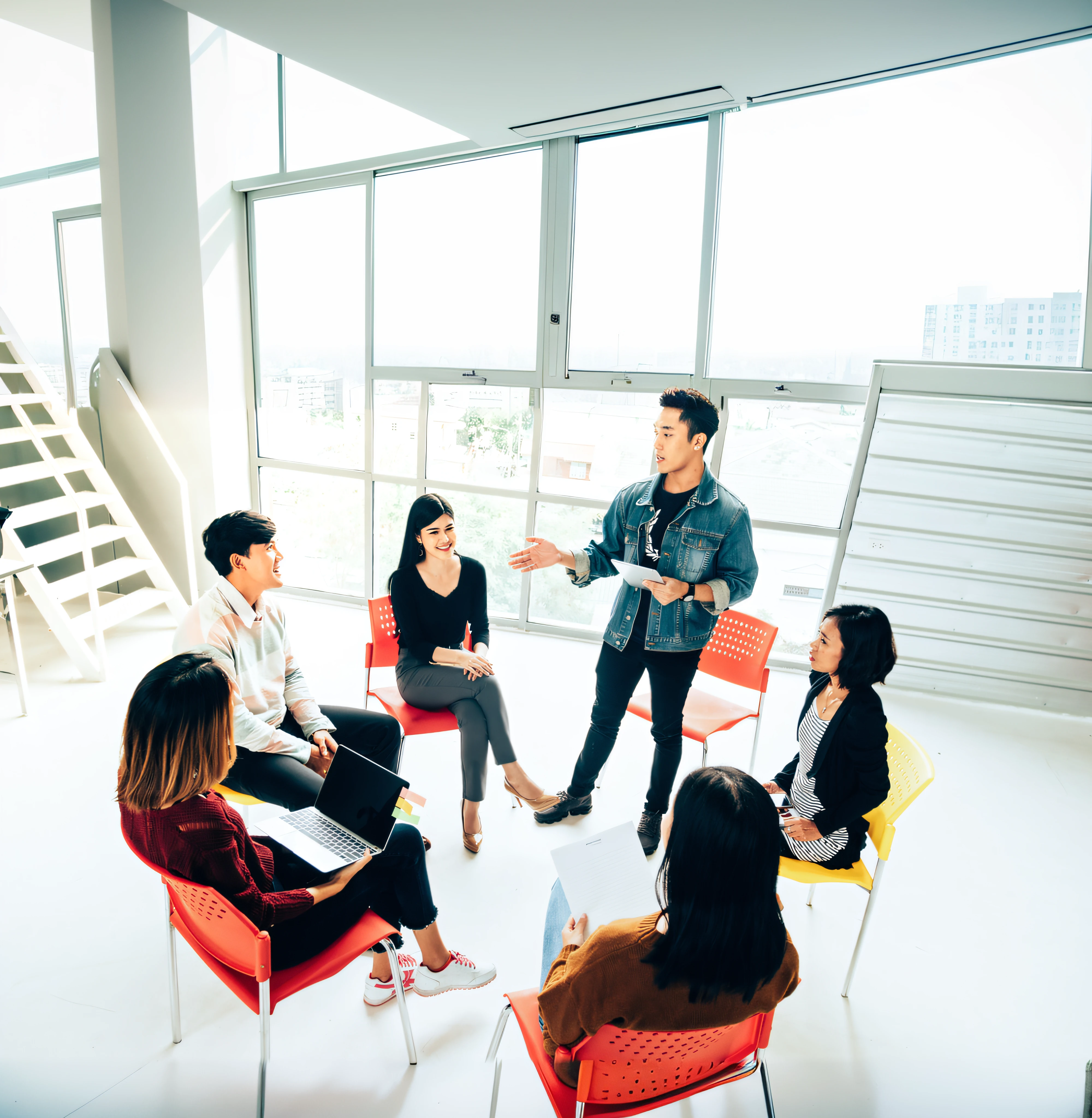 Several people sit in a circle and talk to each other, shutter inventory, in meeting together, stockphoto, by Whitney Sherman, author:Juan O'Gorman, Actors, in a meeting room, photo still of, istock, author:Judith Gutierrez, Beginner, on a dark background, author:William Bella, best on adobe stock, author:Jacob Galmain, author:Matthia Jama