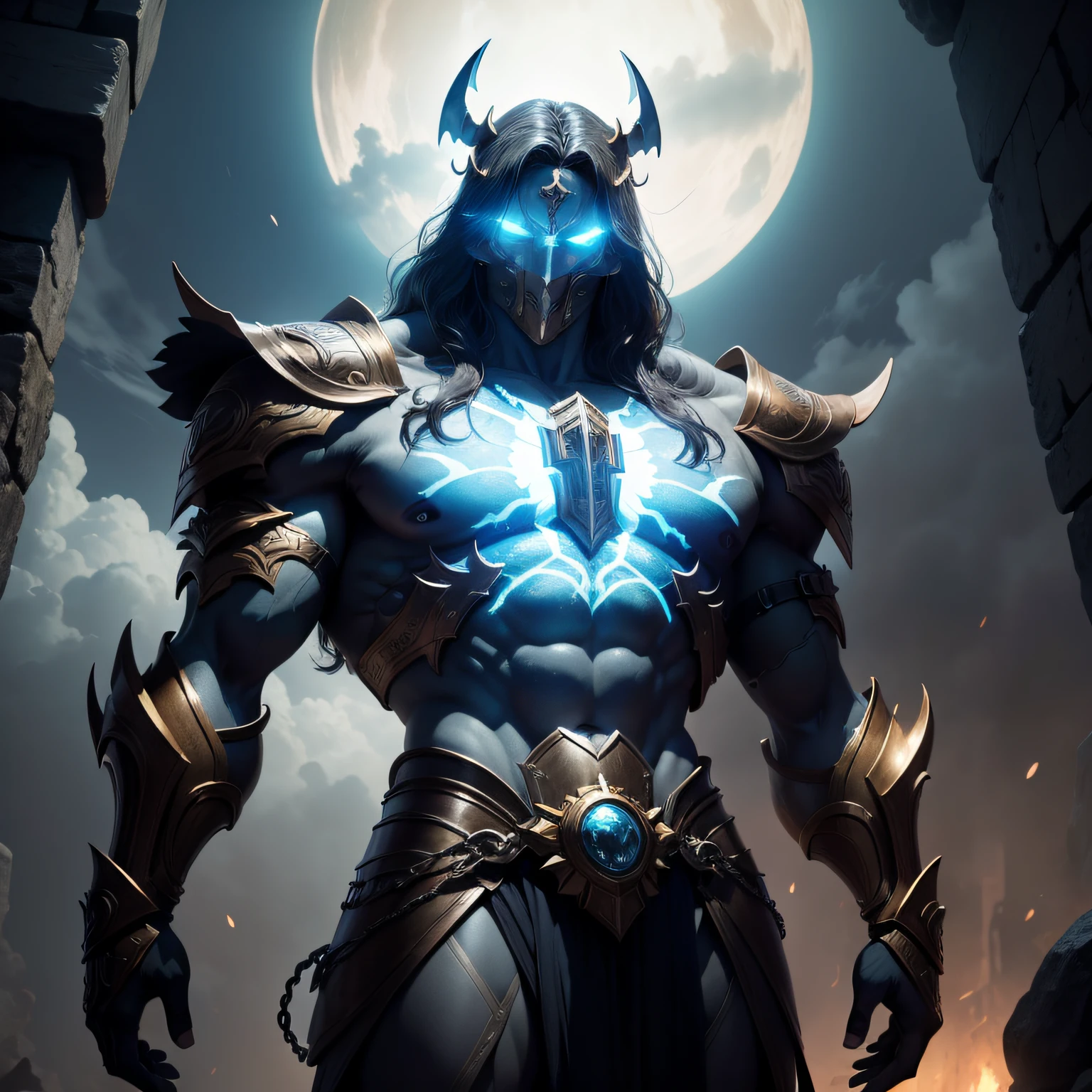 titan chronos, Model according to specifications of Greek mythology, homem, mito, cercado por rochas e fogo, Gloomy Illumination, detalhado, horror