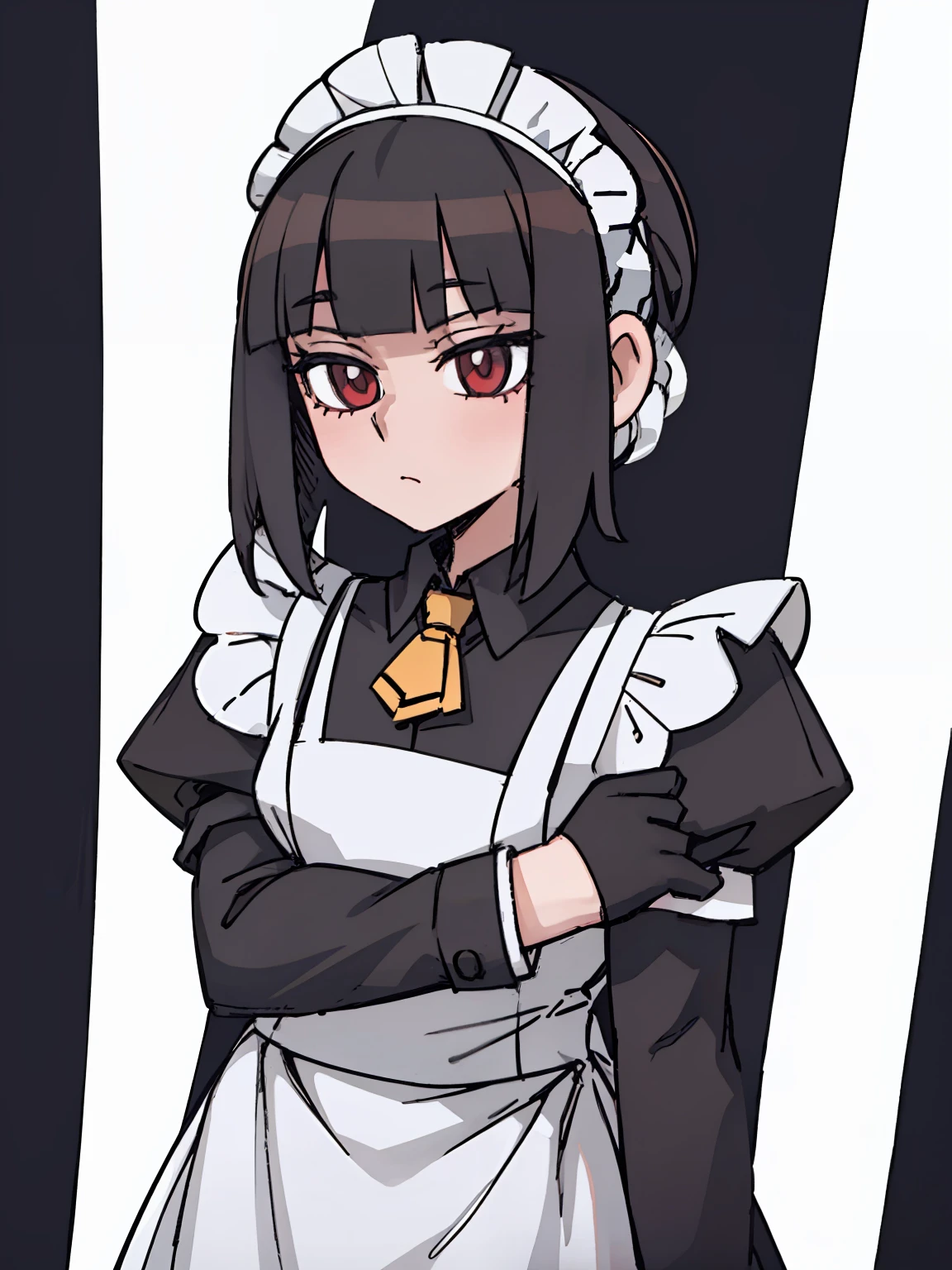 A girl frontal,CRIT,(,(A half body),(white scrunchie),(the maid outfit)),Young, White background