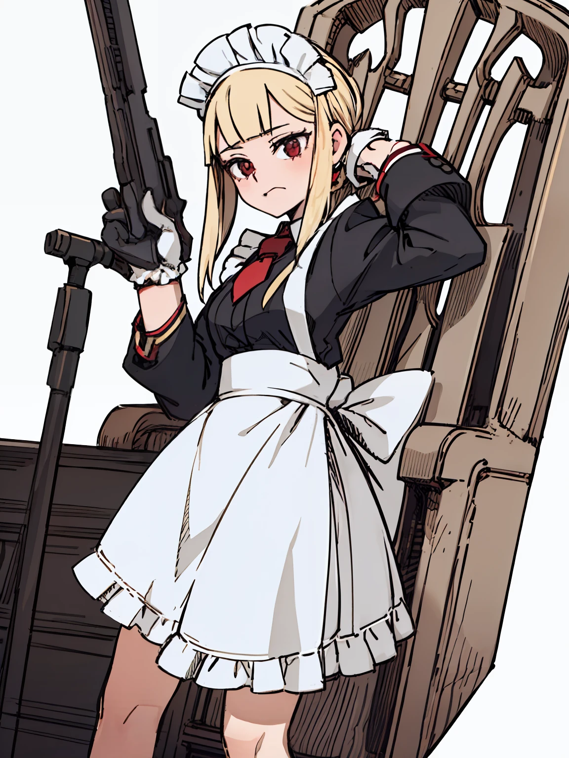 A girl frontal,CRIT,(,(A half body),(white scrunchie),(the maid outfit)),Young, White background