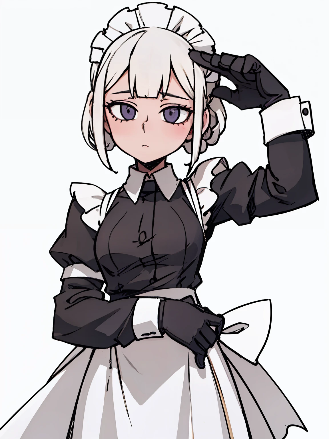 A girl frontal,CRIT,(,(A half body),(white scrunchie),(the maid outfit)),Young, White background