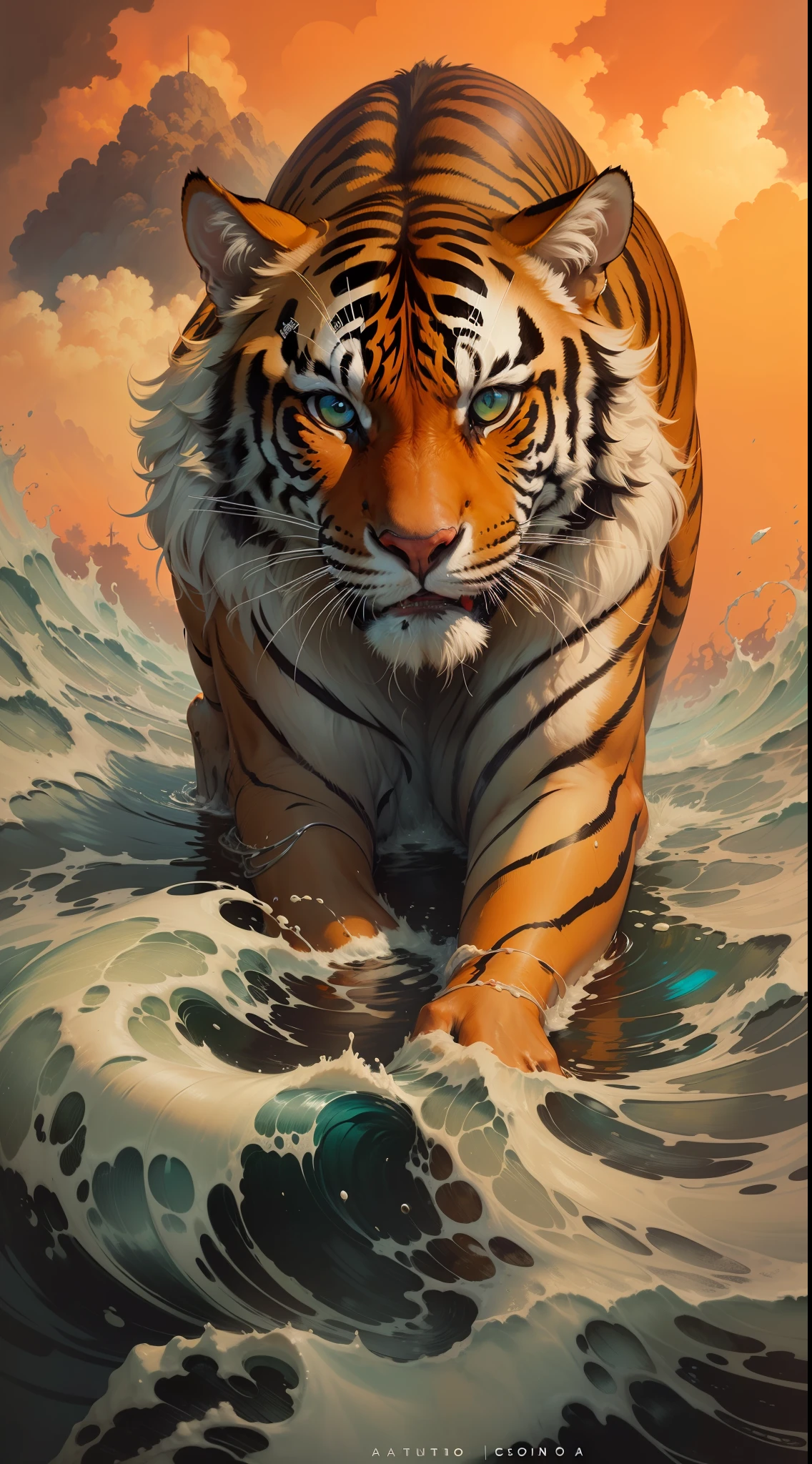 centrada, visual chave, intrincado, altamente detalhado, breathtaking beauty, lineart preciso, vibrante, Comprehensive cinematic, Carne Griffiths, Conrad Roset, (o retrato mais bonito do mundo:1.5), tigre detalhado, detailed water